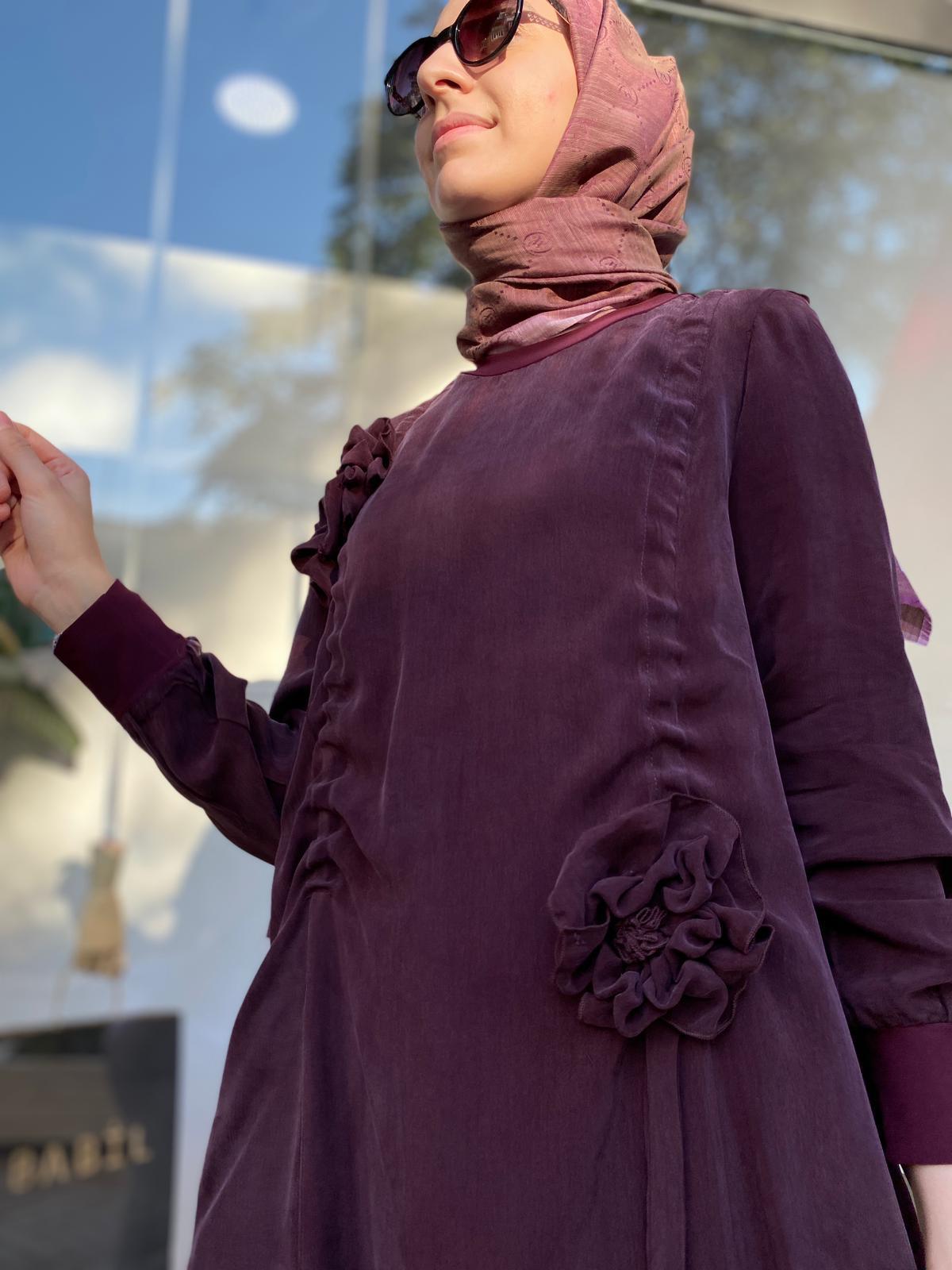 Misswhence Gül Detaylı İpek Tunik Bordo 34026