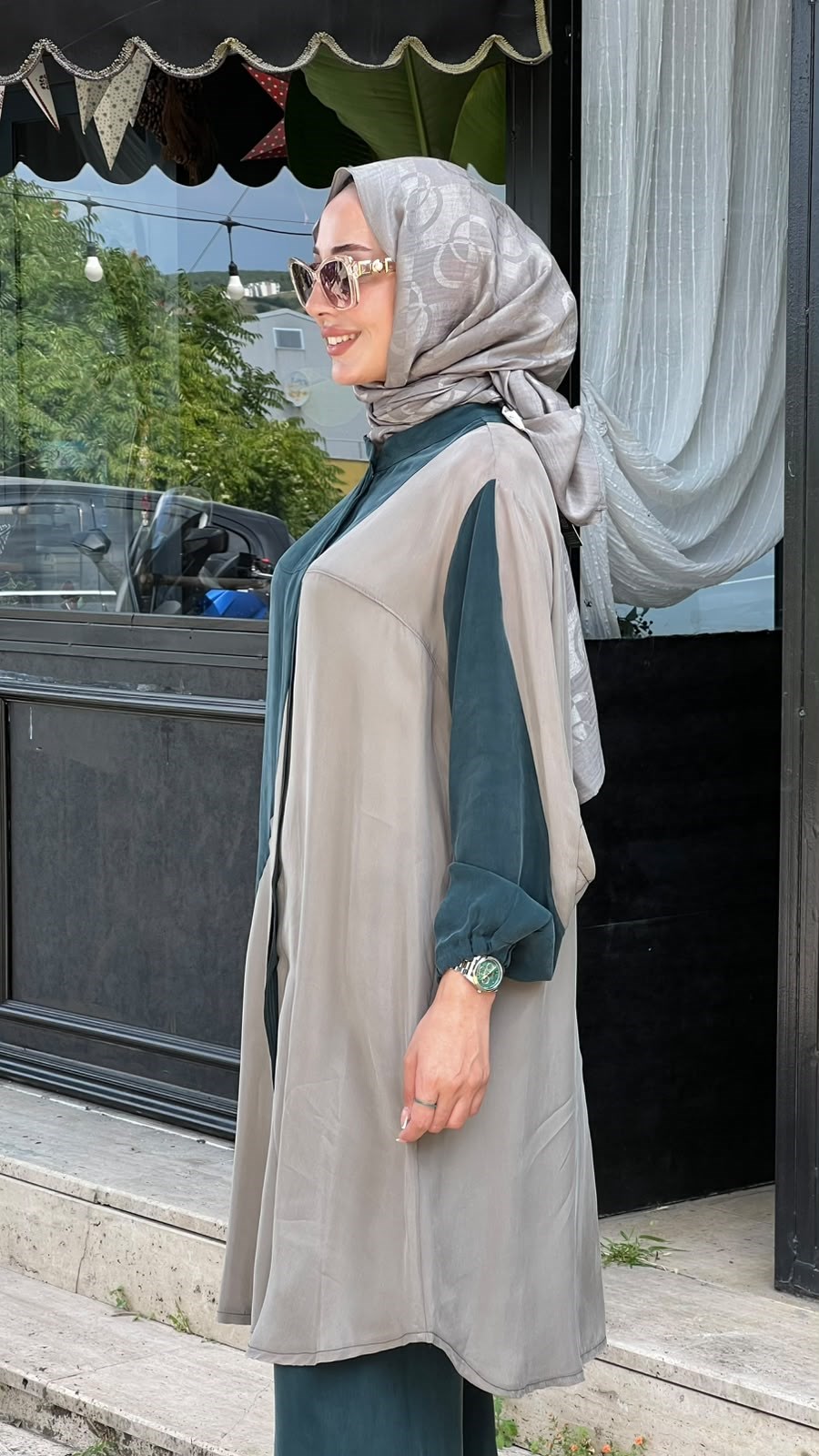 Misswhence İki Renkli Gömlek Zümrüt-Taş 37315