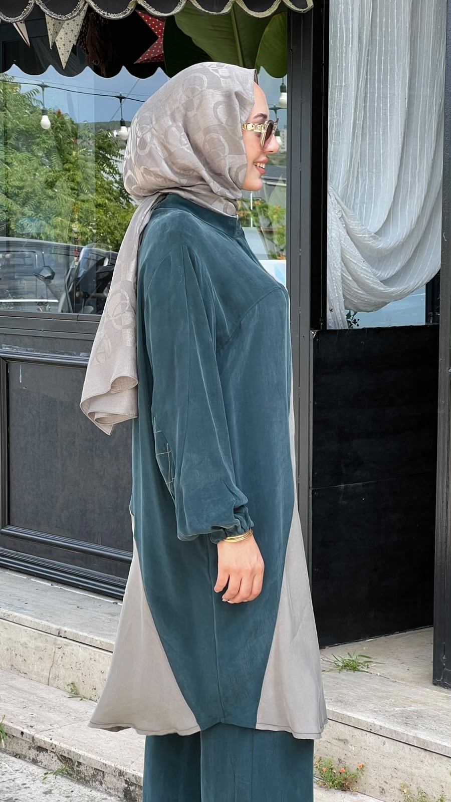 Misswhence İki Renkli Gömlek Zümrüt-Taş 37315
