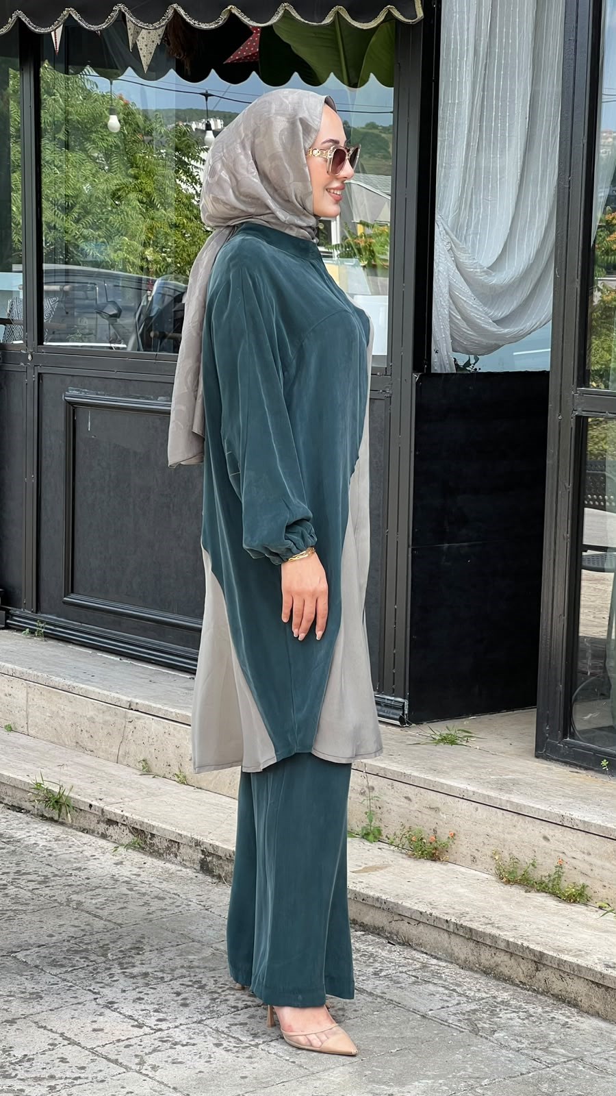 Misswhence İki Renkli Gömlek Zümrüt-Taş 37315