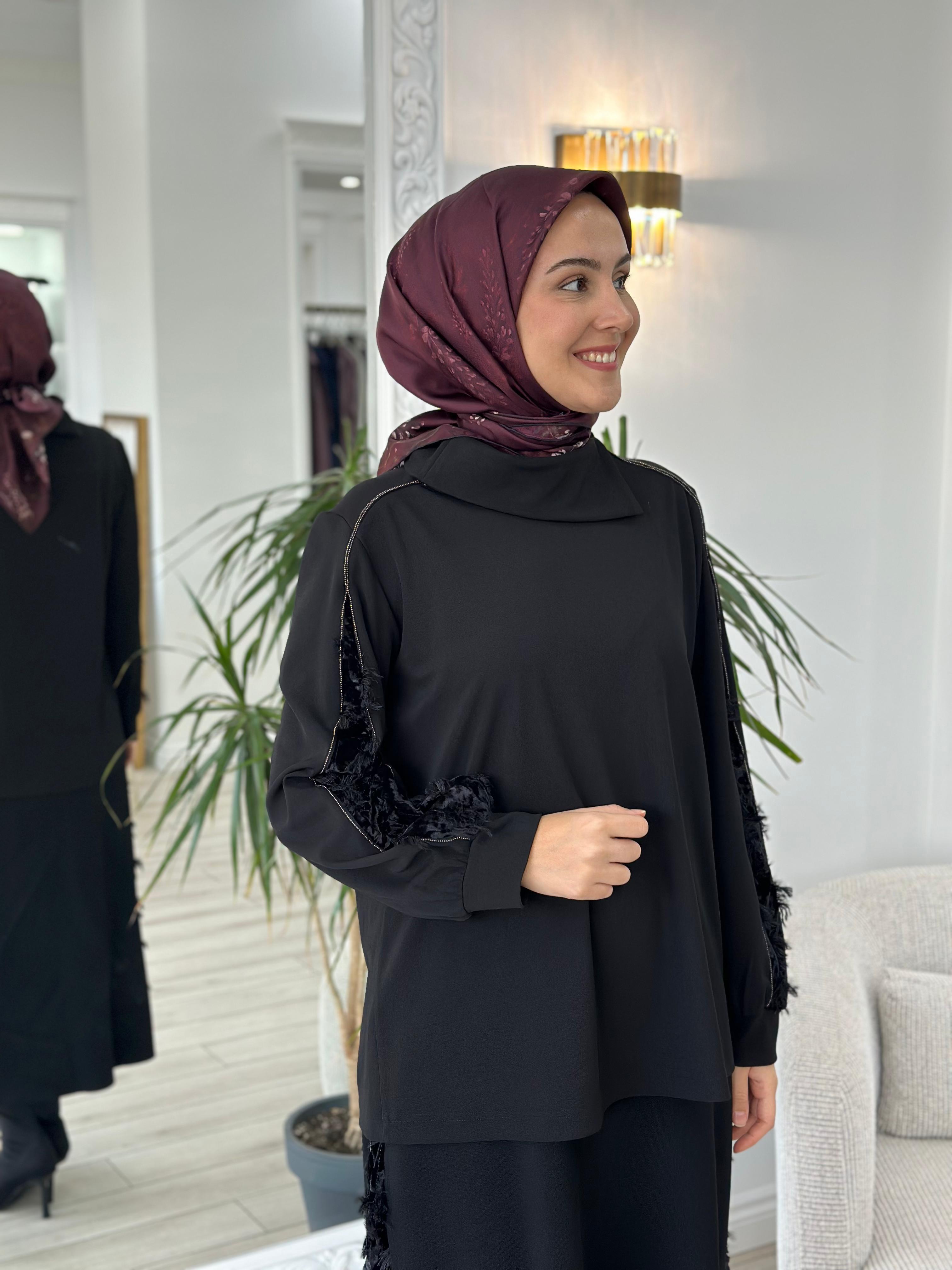 Misswhence Kadife Detaylı Siyah Takım 36008