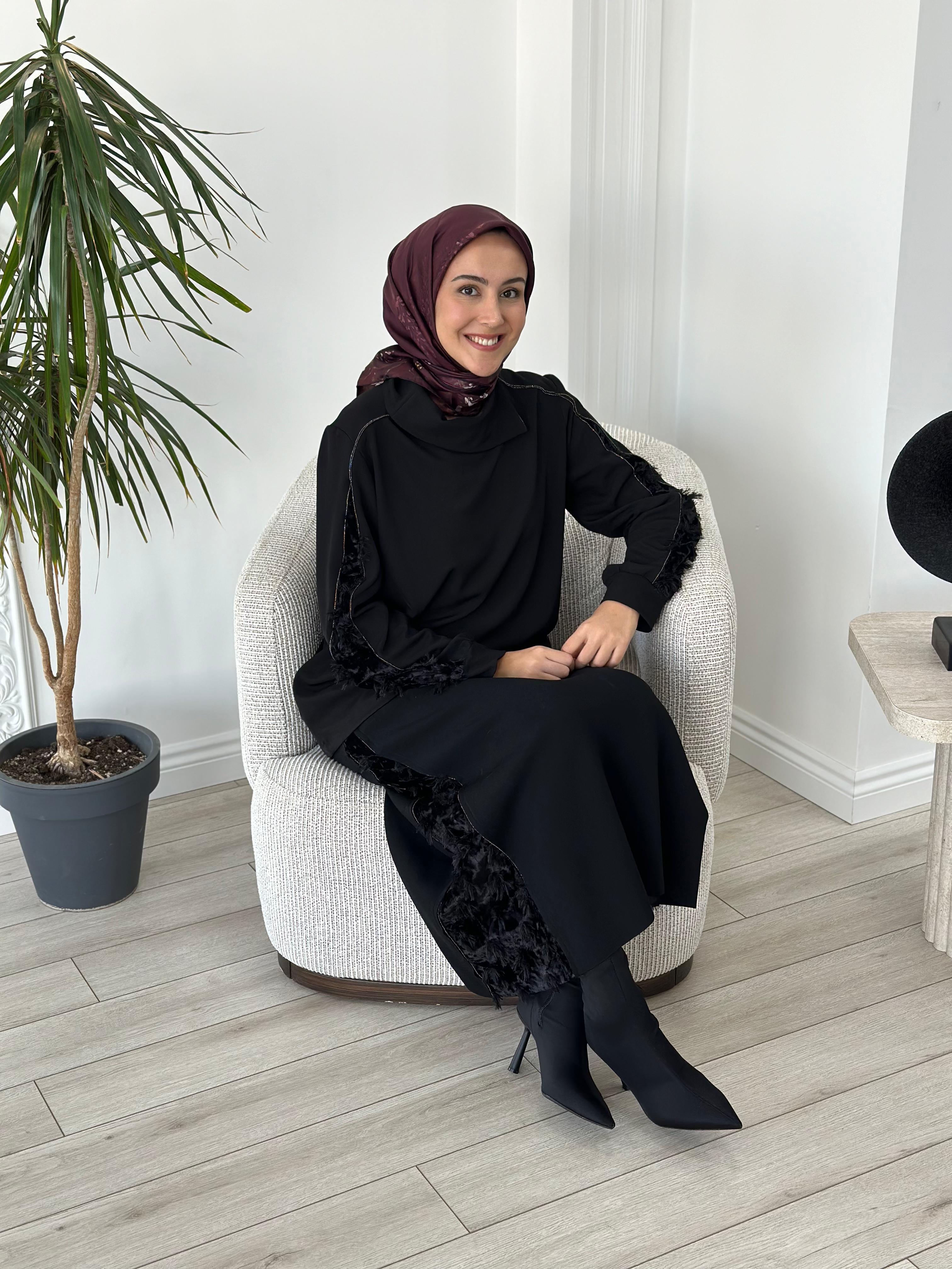 Misswhence Kadife Detaylı Siyah Takım 36008