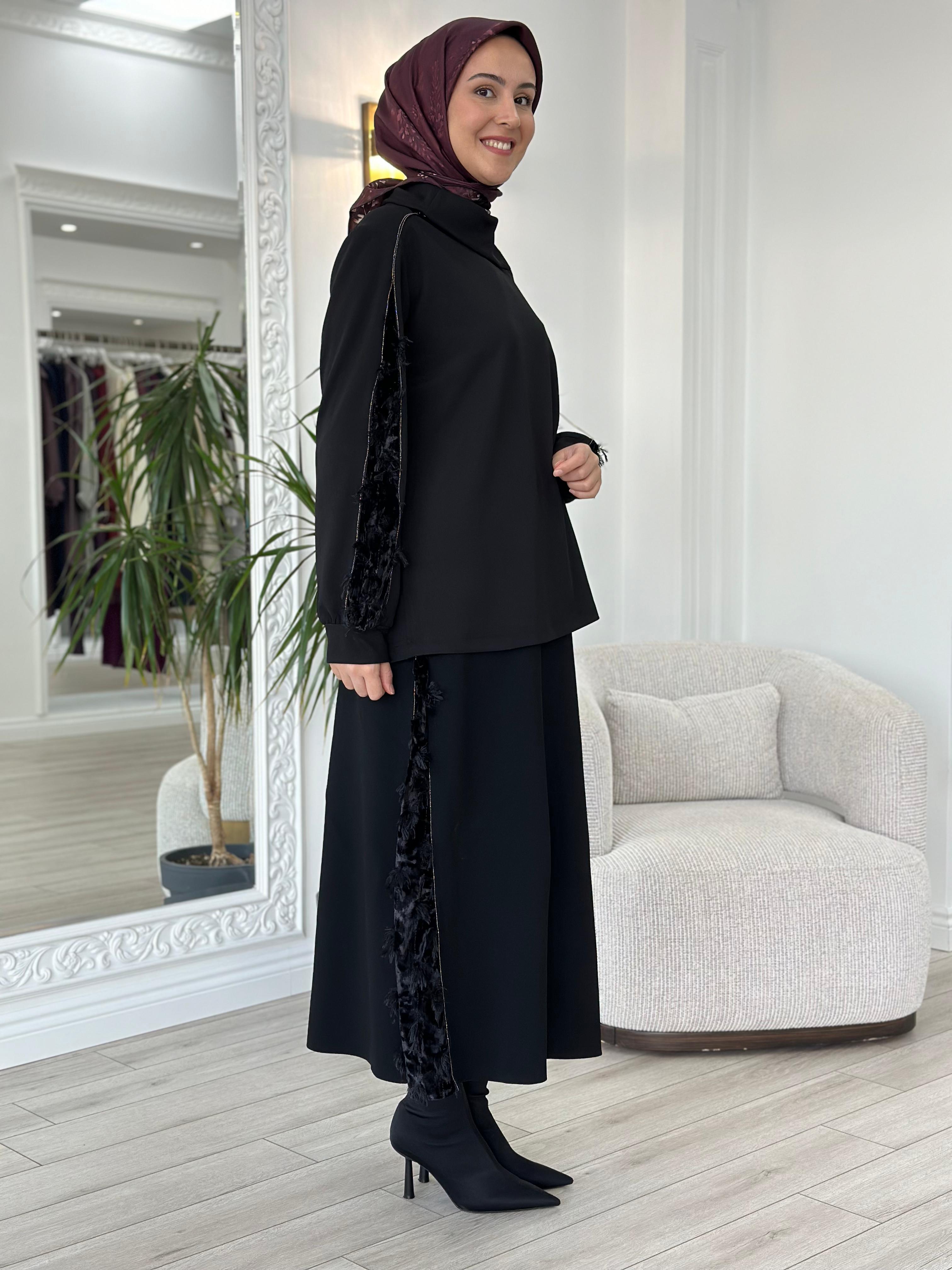 Misswhence Kadife Detaylı Siyah Takım 36008