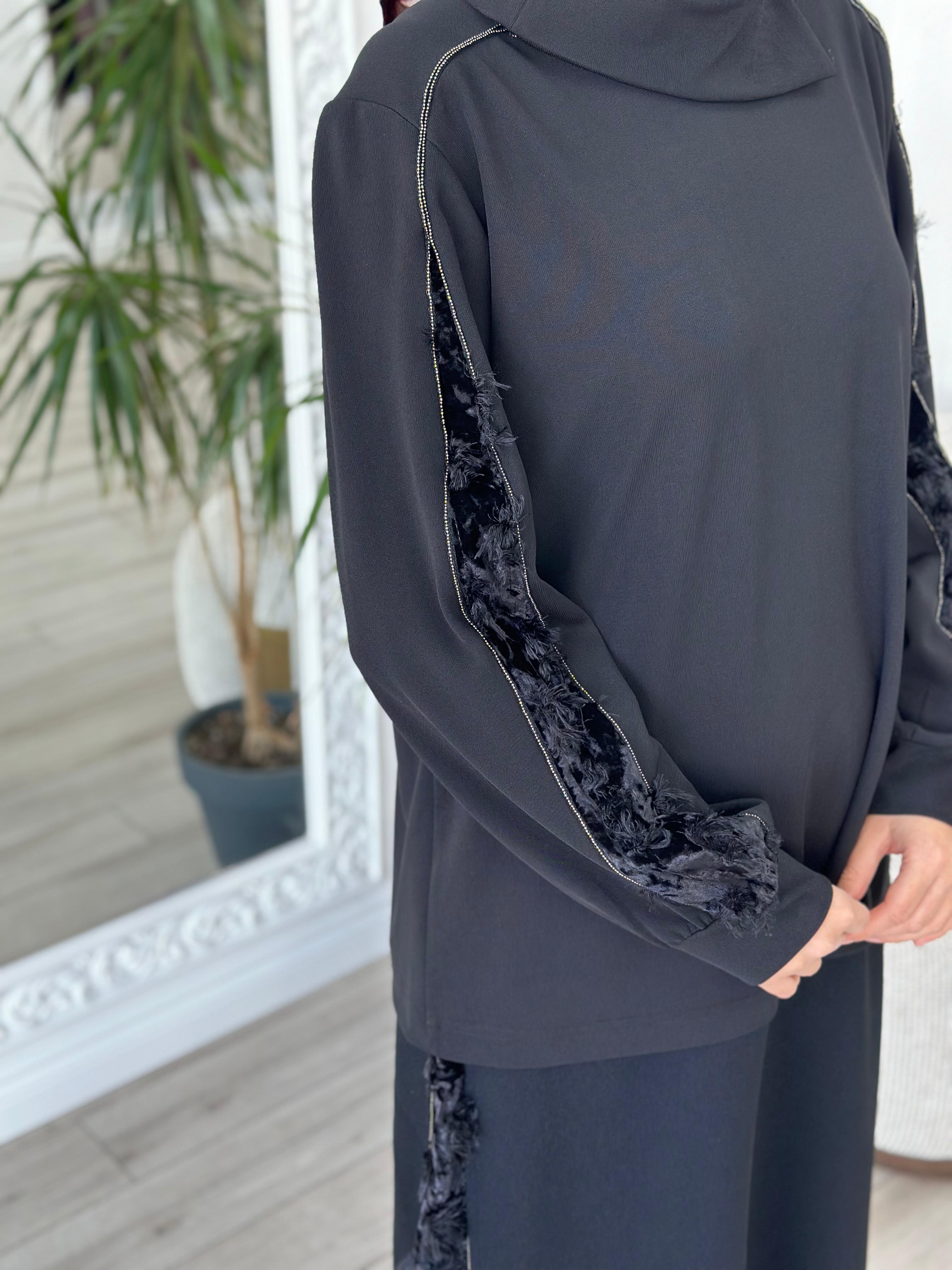 Misswhence Kadife Detaylı Siyah Takım 36008