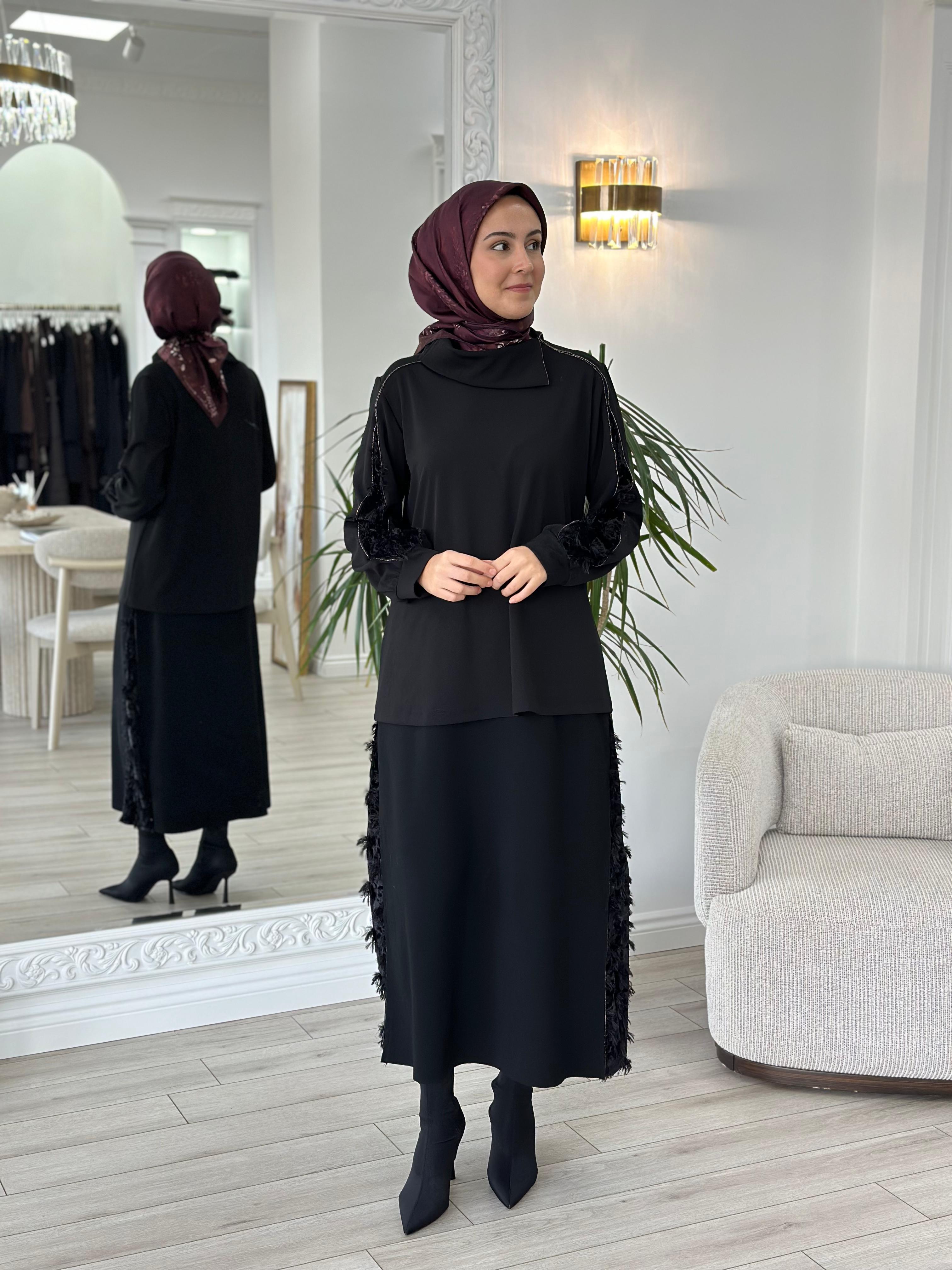 Misswhence Kadife Detaylı Siyah Takım 36008
