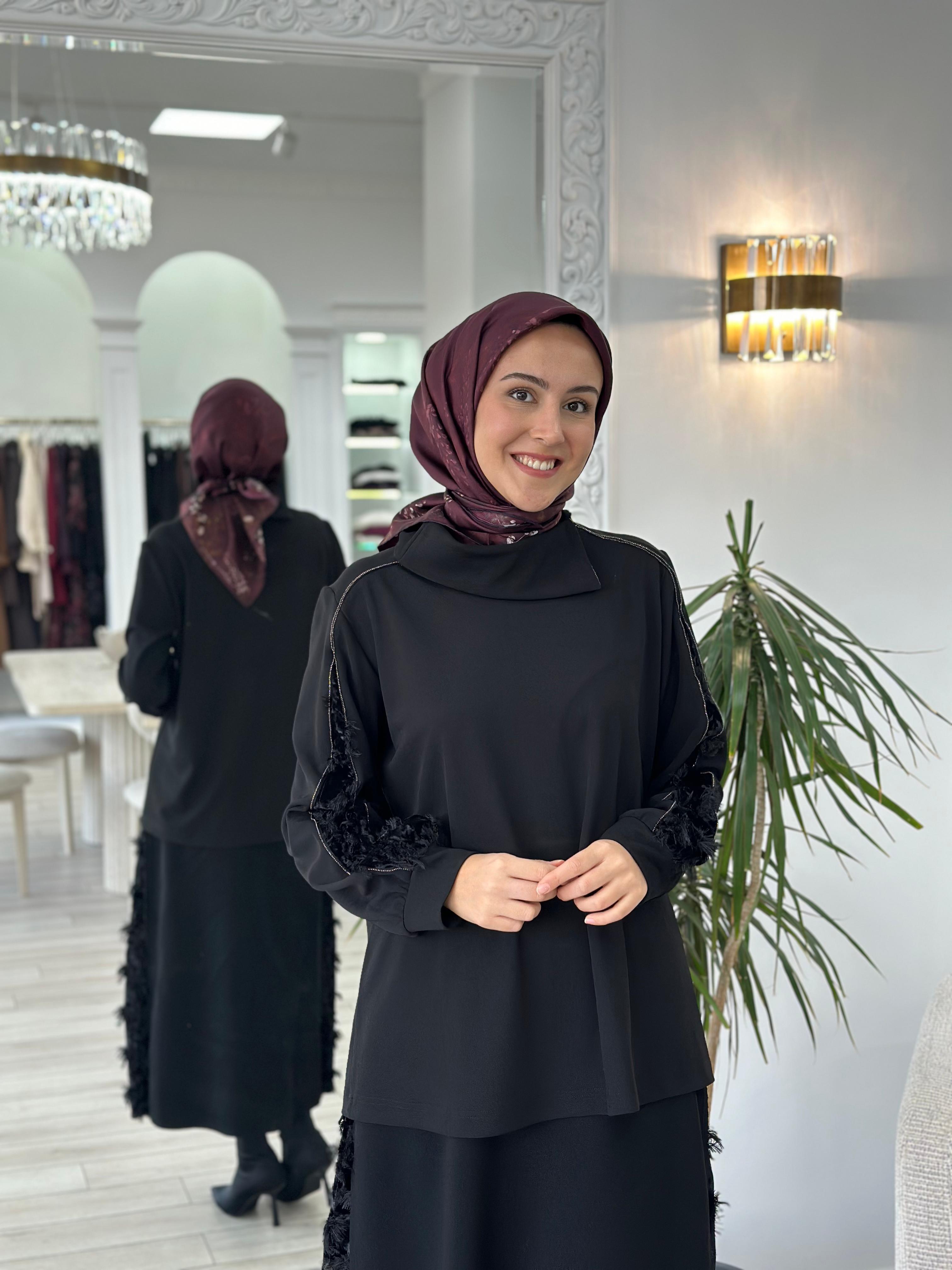 Misswhence Kadife Detaylı Siyah Takım 36008