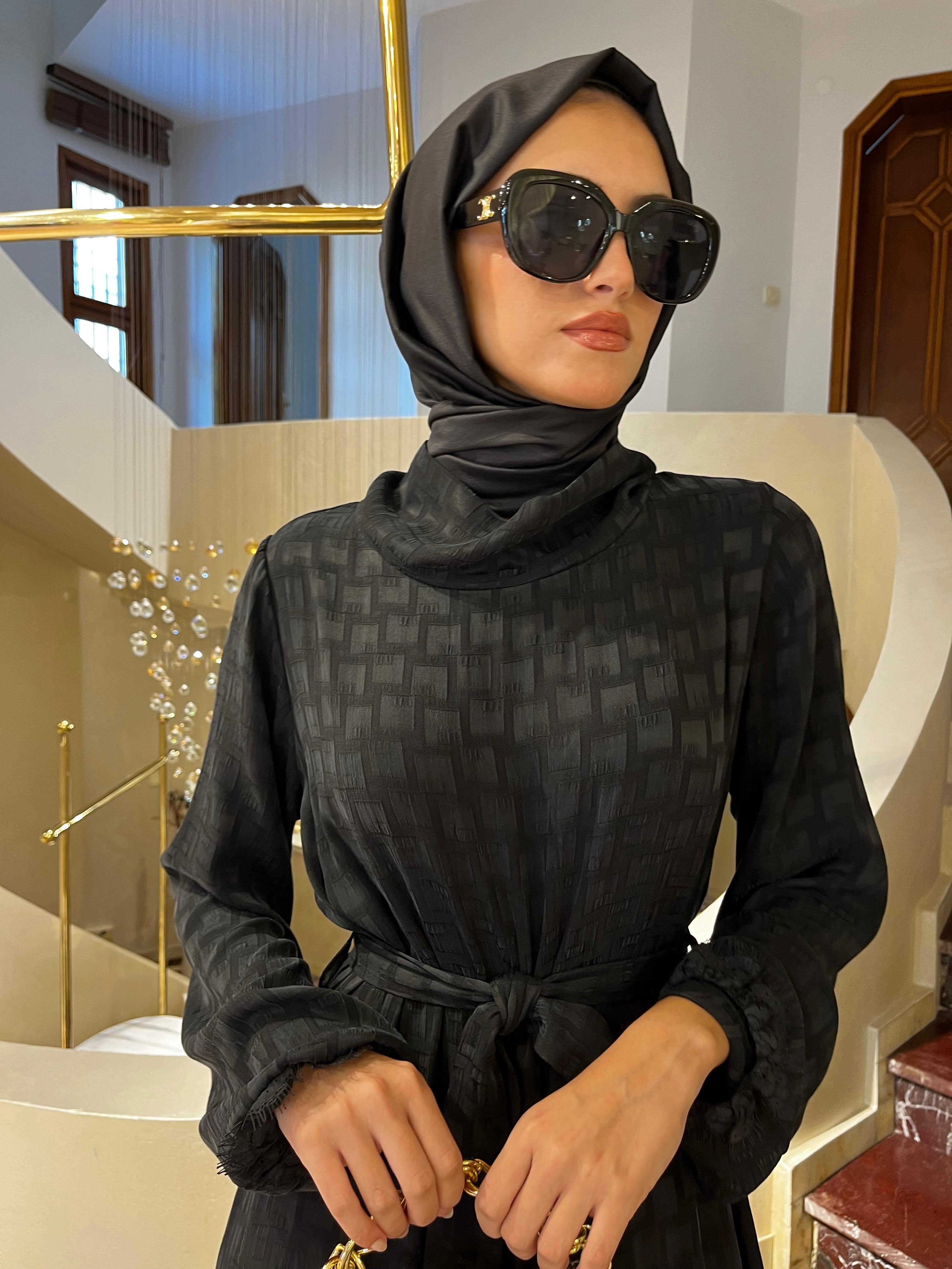Misswhence Kadife Parçalı İpek Elbise Siyah 36811