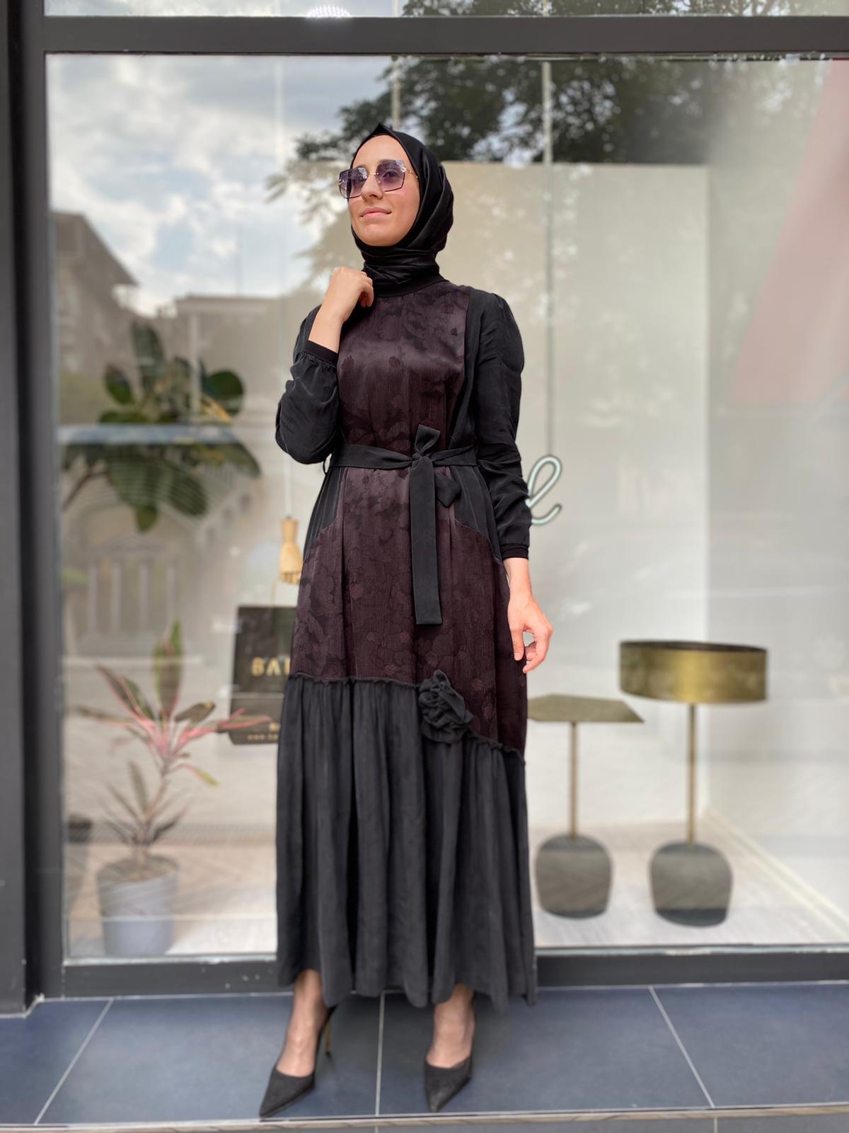 Misswhence Kahverengi Jakarlı İpek Elbise 34820 