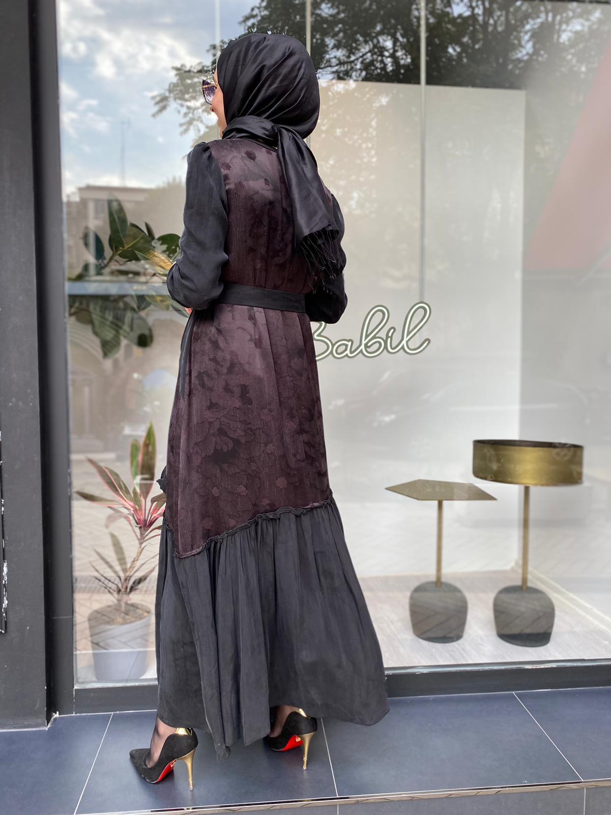Misswhence Kahverengi Jakarlı İpek Elbise 34820 