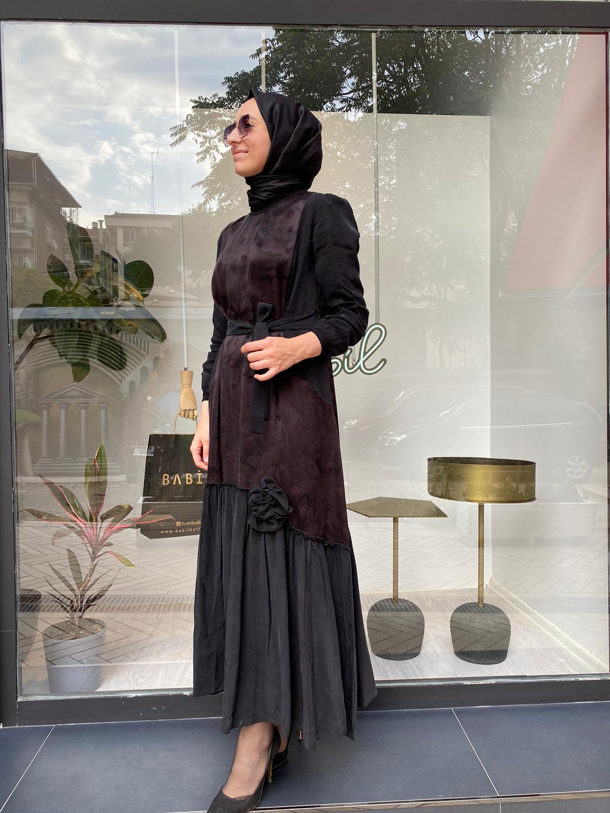 Misswhence Kahverengi Jakarlı İpek Elbise 34820 