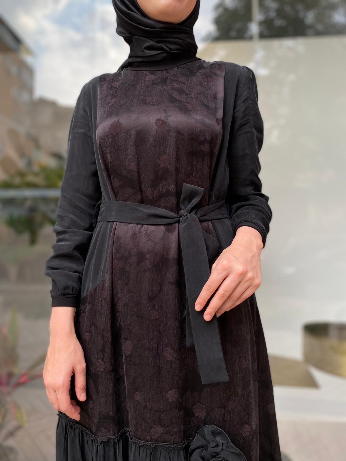 Misswhence Kahverengi Jakarlı İpek Elbise 34820 
