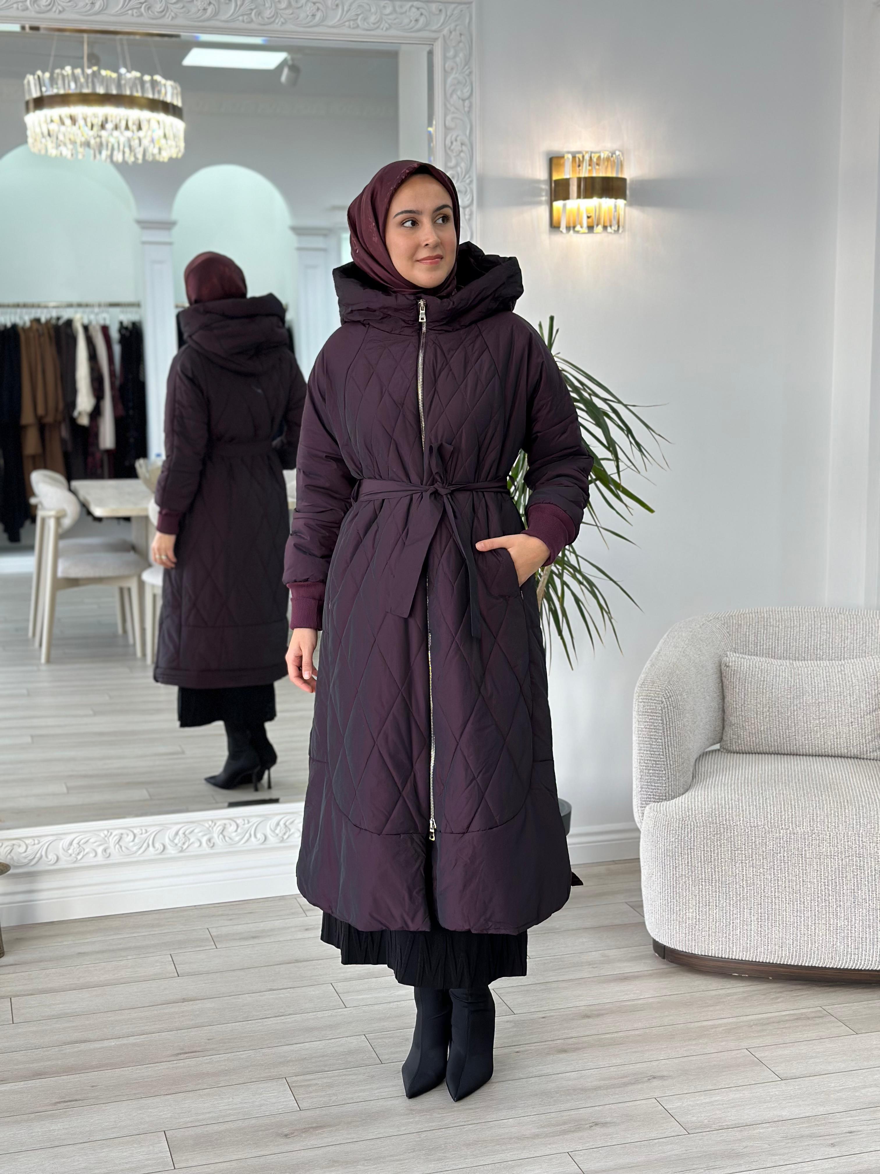 Misswhence Kapitoneli Şişme Pardesü Mürdüm 36533