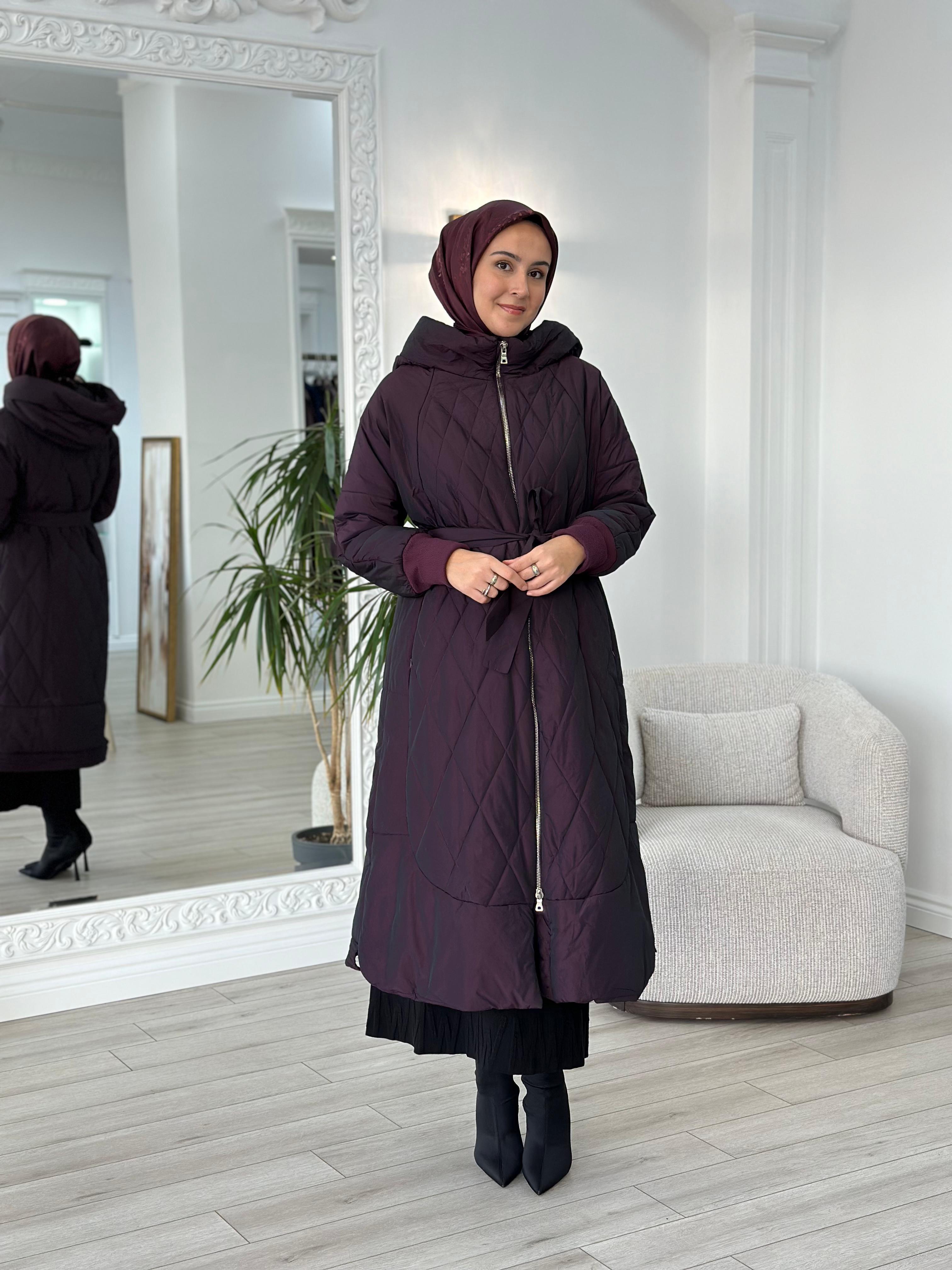 Misswhence Kapitoneli Şişme Pardesü Mürdüm 36533