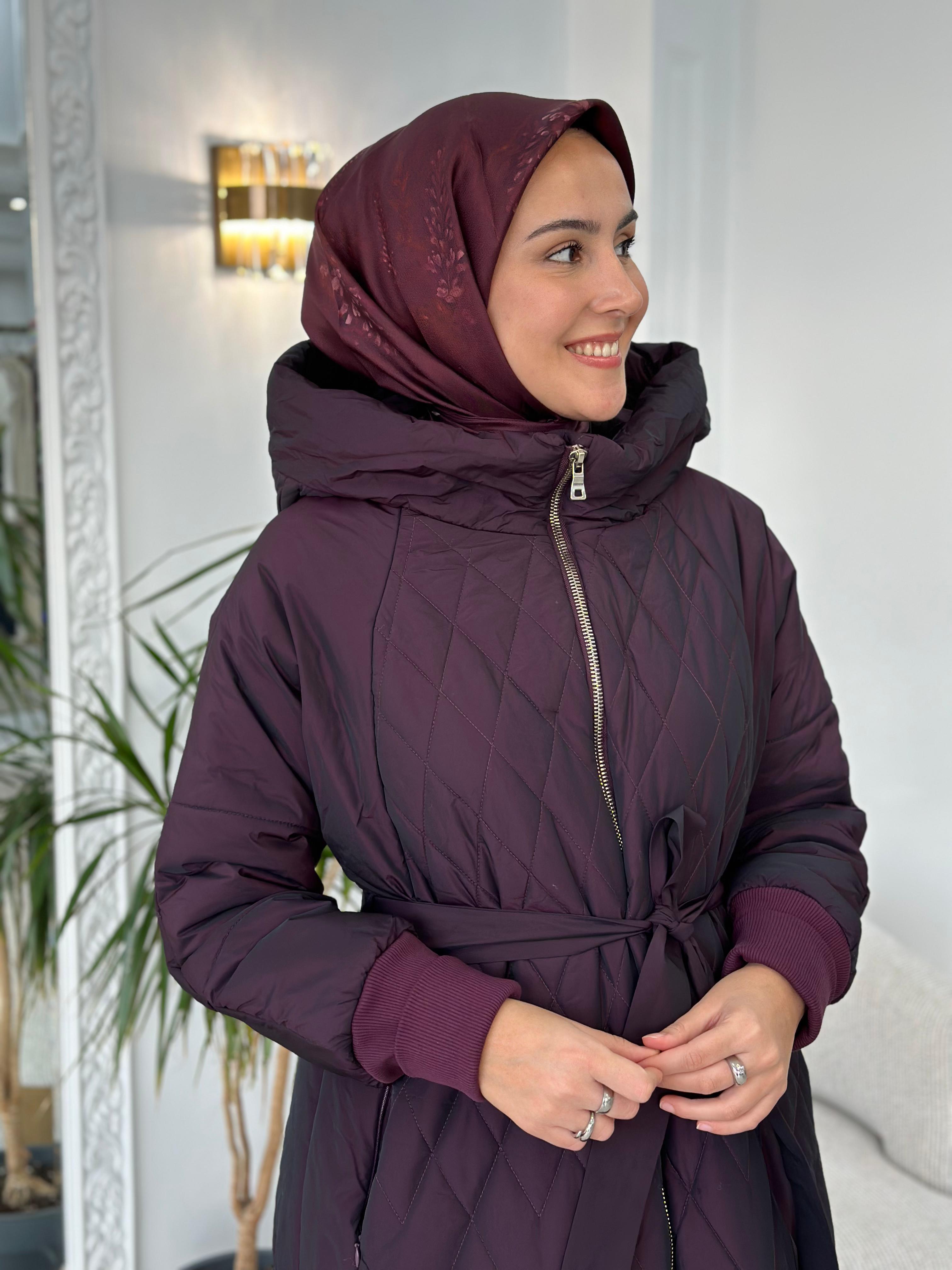 Misswhence Kapitoneli Şişme Pardesü Mürdüm 36533