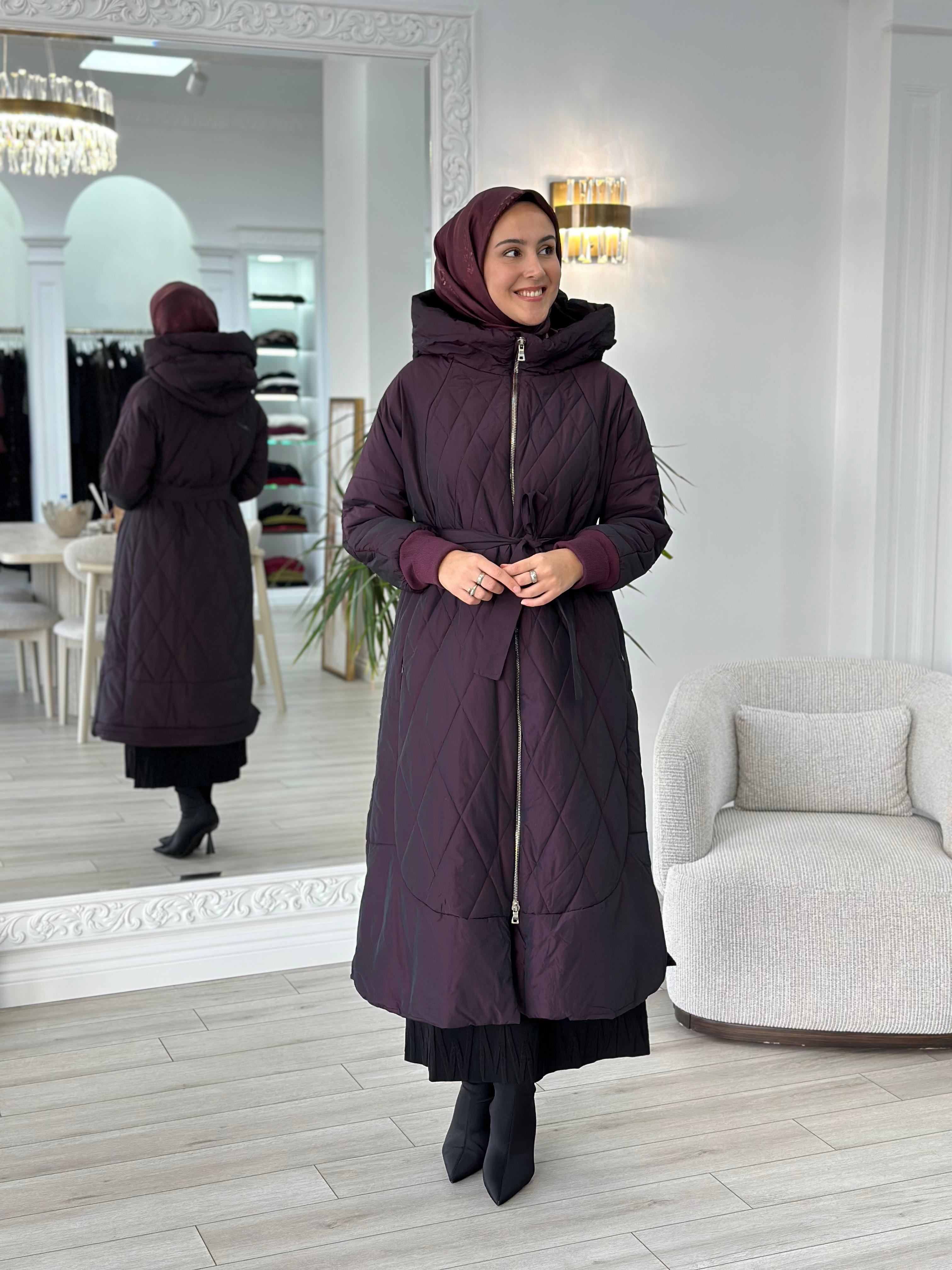 Misswhence Kapitoneli Şişme Pardesü Mürdüm 36533
