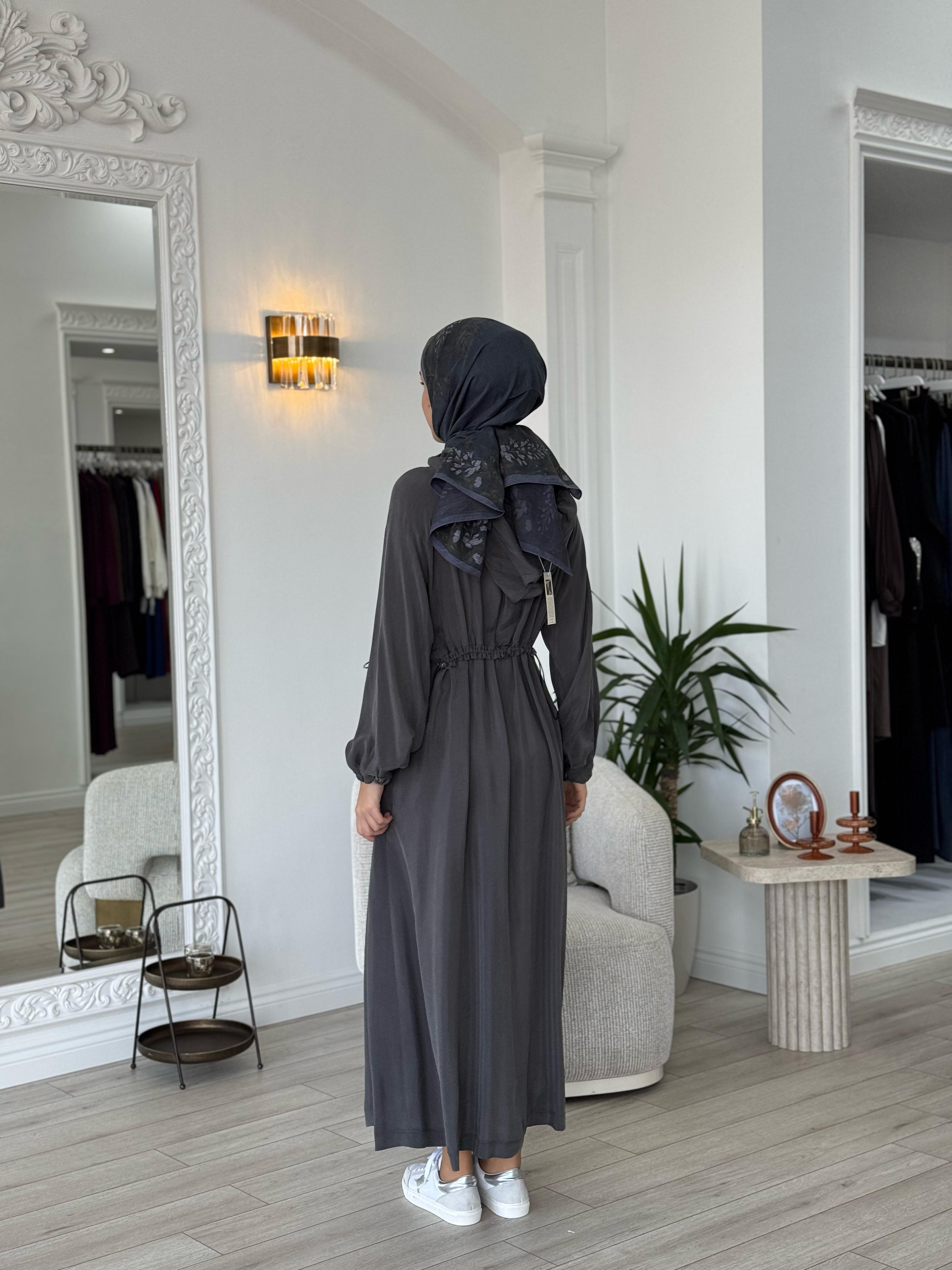 Misswhence Kapşonlu Beli Büzgülü Pardesü Gri 37504