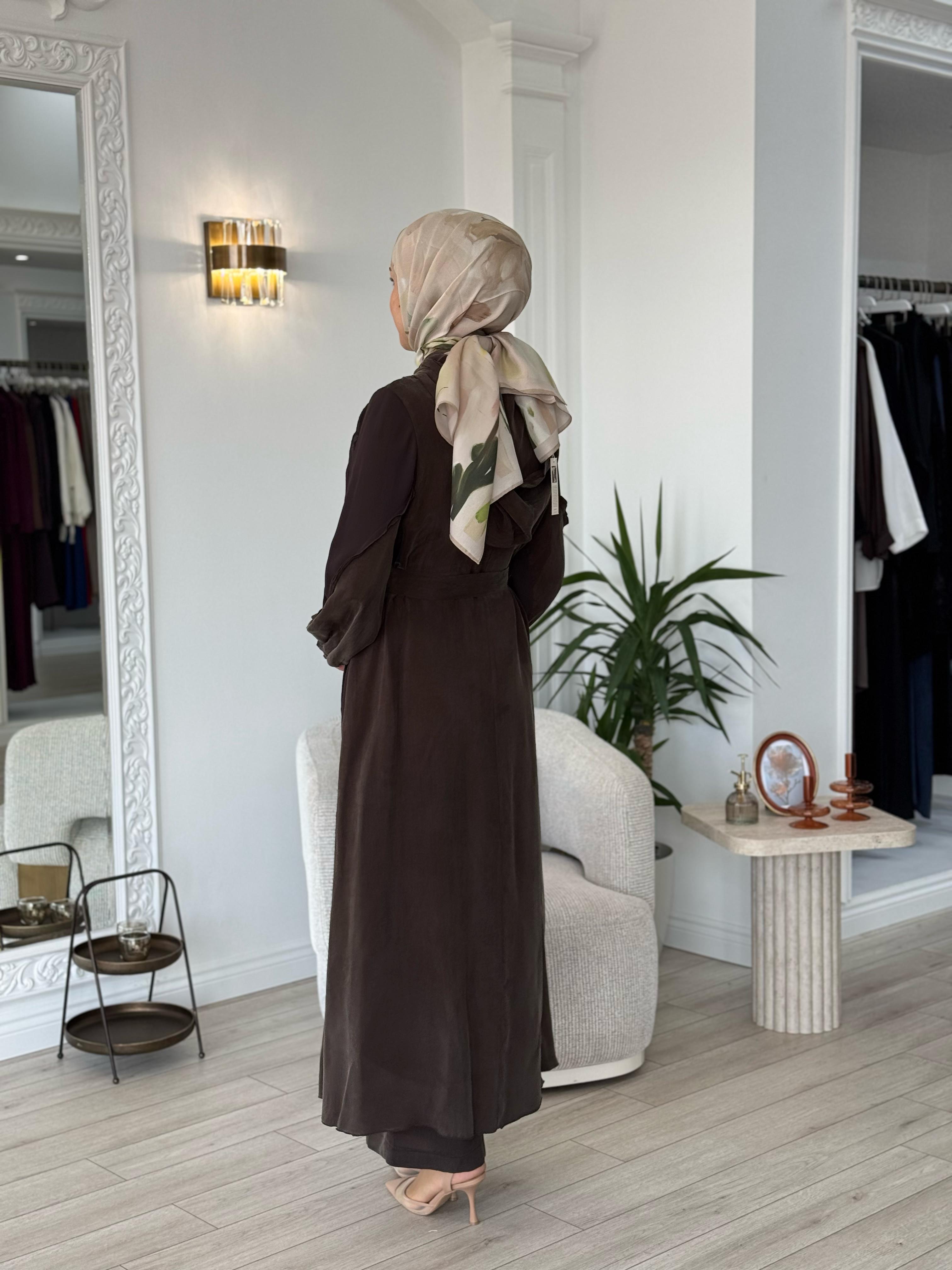 Misswhence Kapüşonlu İpek Pardesü Kahverengi 37506