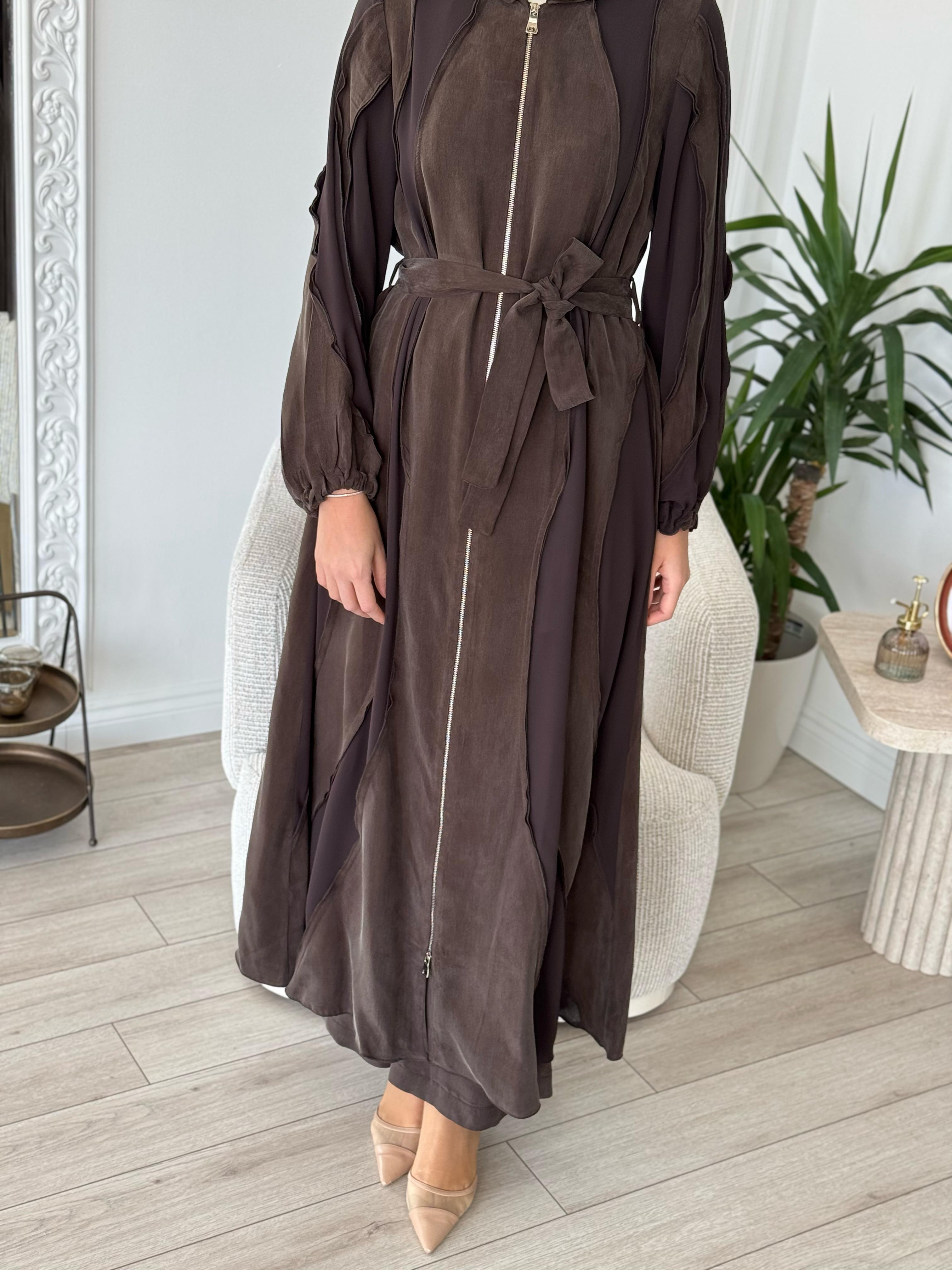 Misswhence Kapüşonlu İpek Pardesü Kahverengi 37506