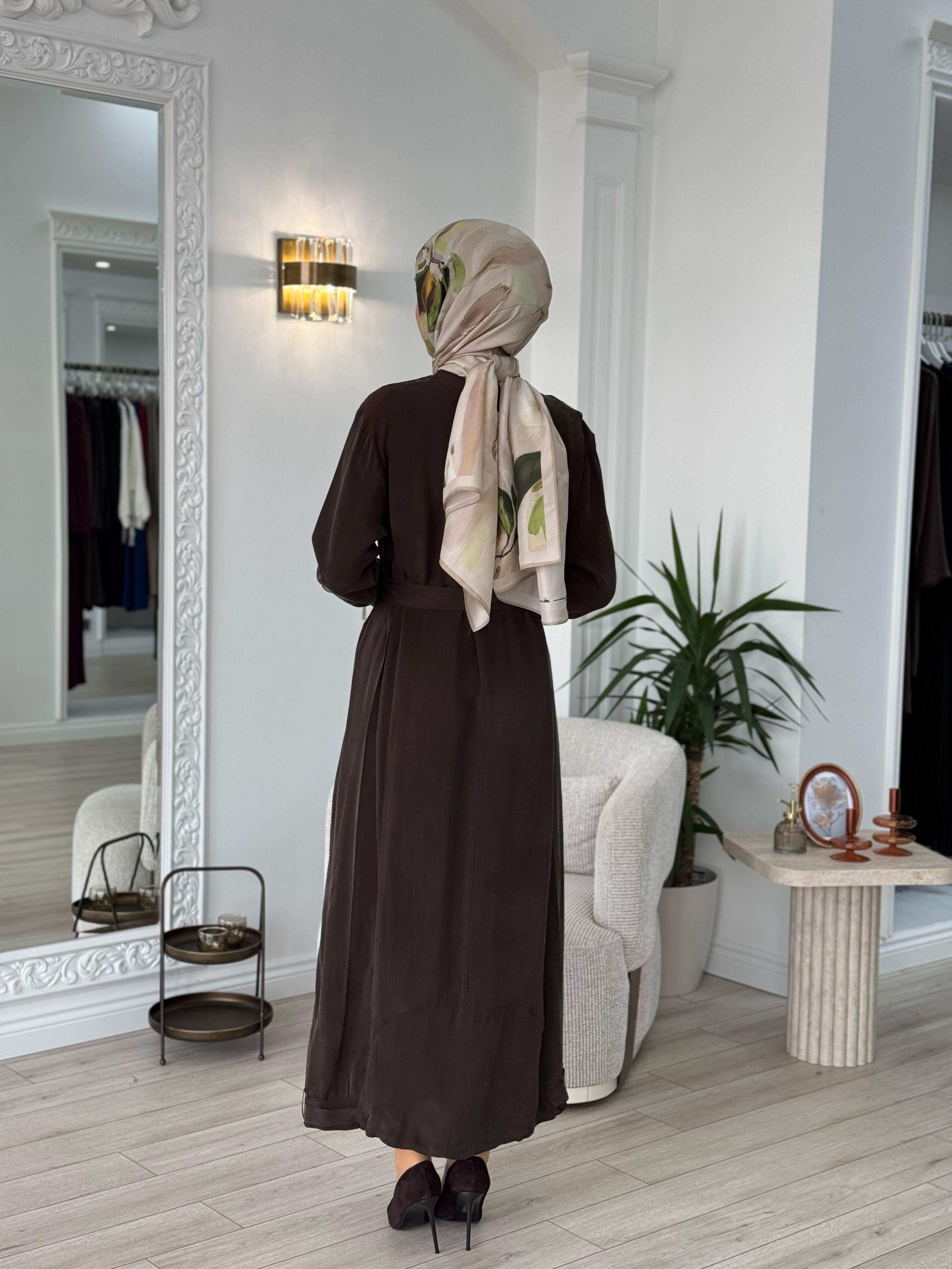 Misswhence Kemerli Cupro Elbise Kahverengi 37838