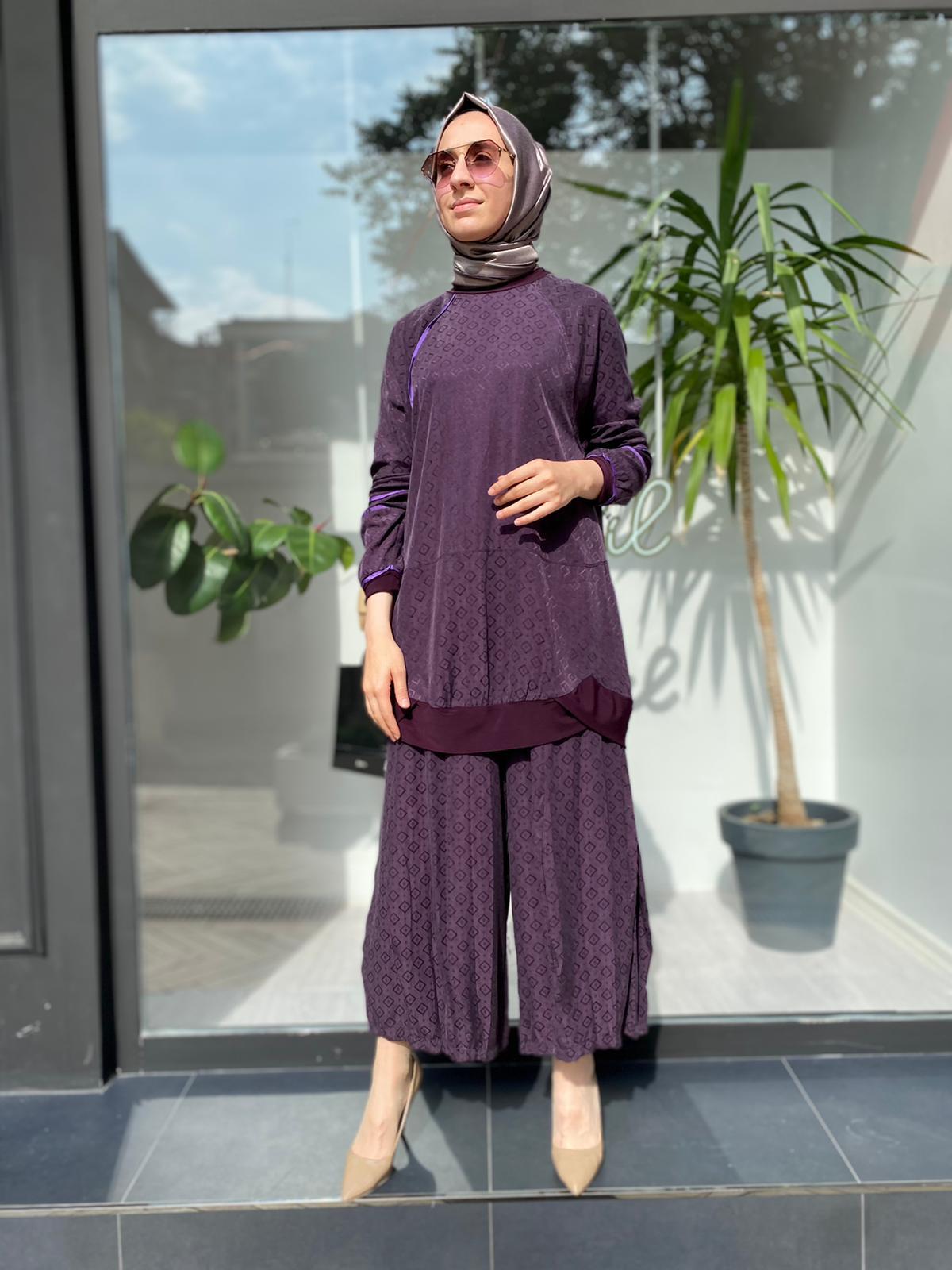 Misswhence Kendiliğinde Desenli Mor  Takım 33027