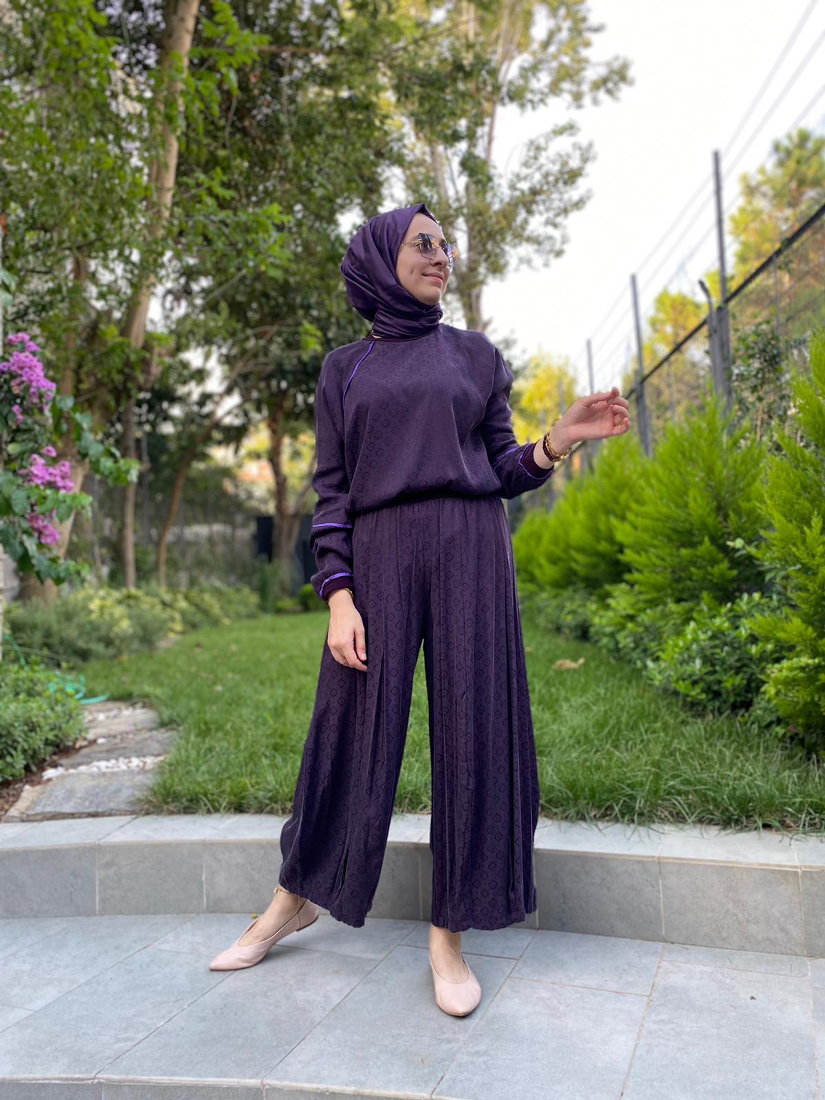 Misswhence Kendiliğinde Desenli Mor  Takım 33027