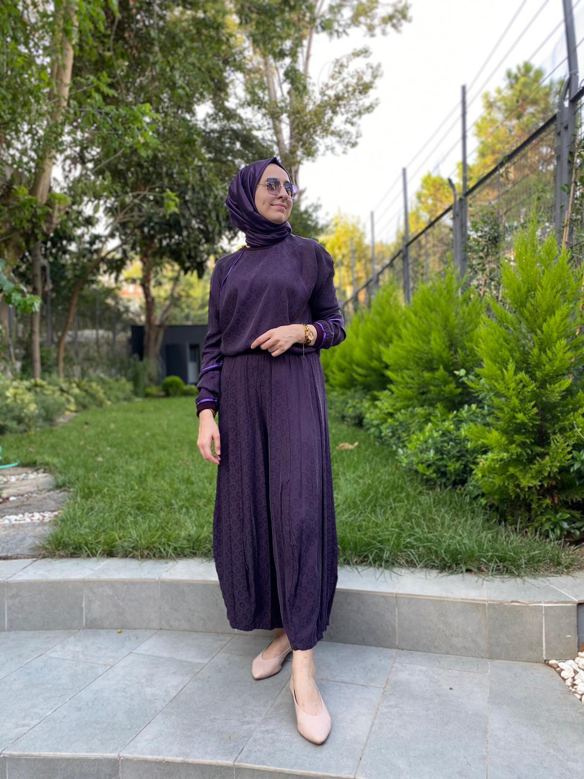 Misswhence Kendiliğinde Desenli Mor  Takım 33027