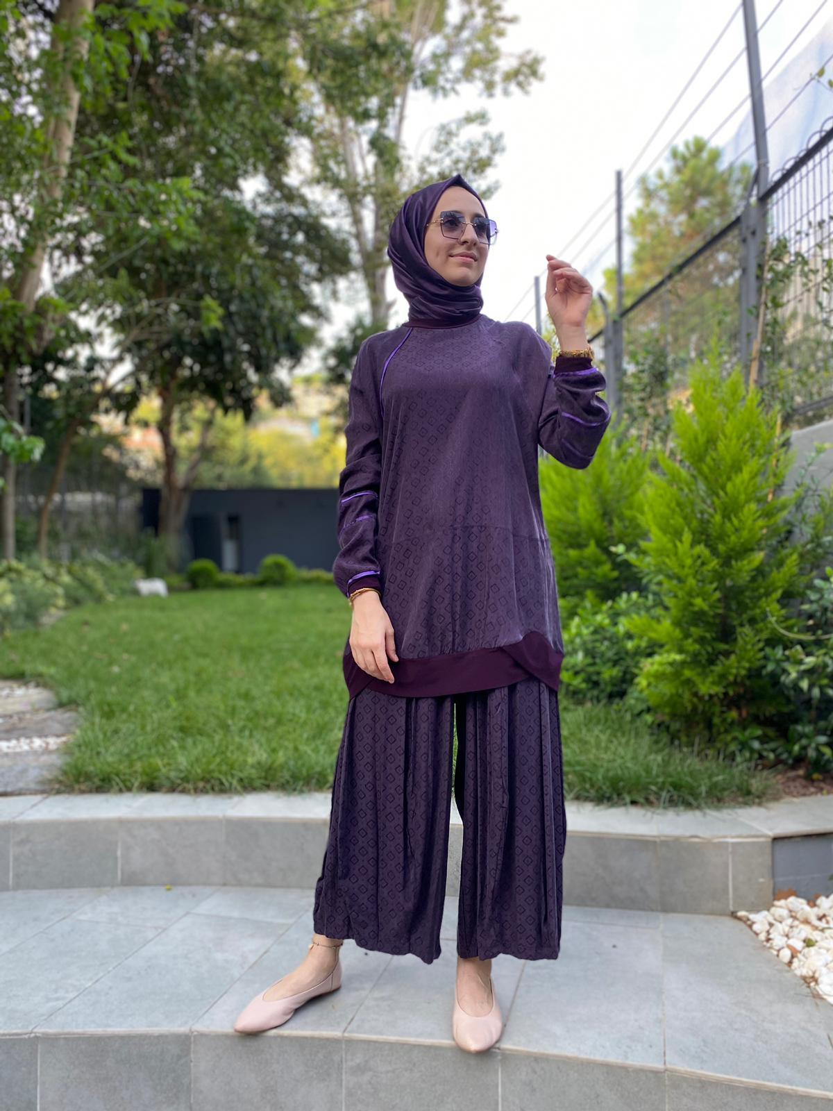 Misswhence Kendiliğinde Desenli Mor  Takım 33027