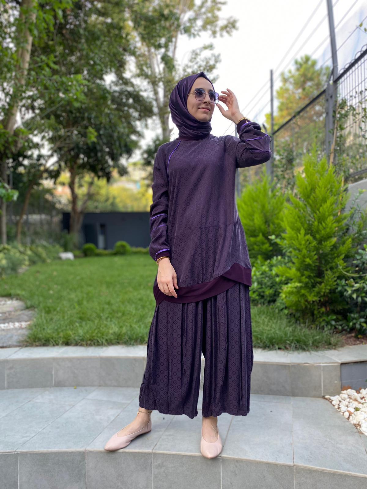 Misswhence Kendiliğinde Desenli Mor  Takım 33027