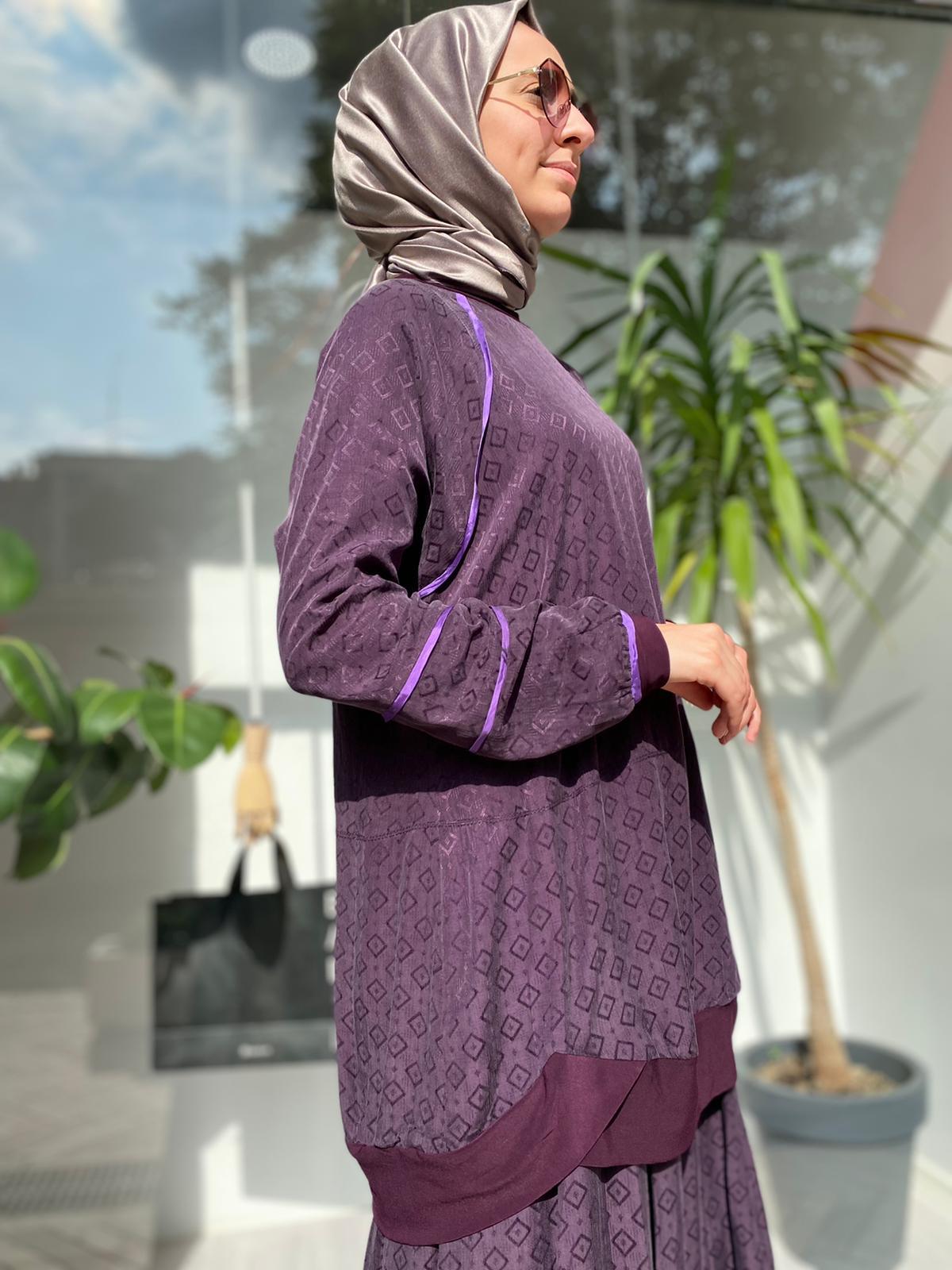 Misswhence Kendiliğinde Desenli Mor  Takım 33027