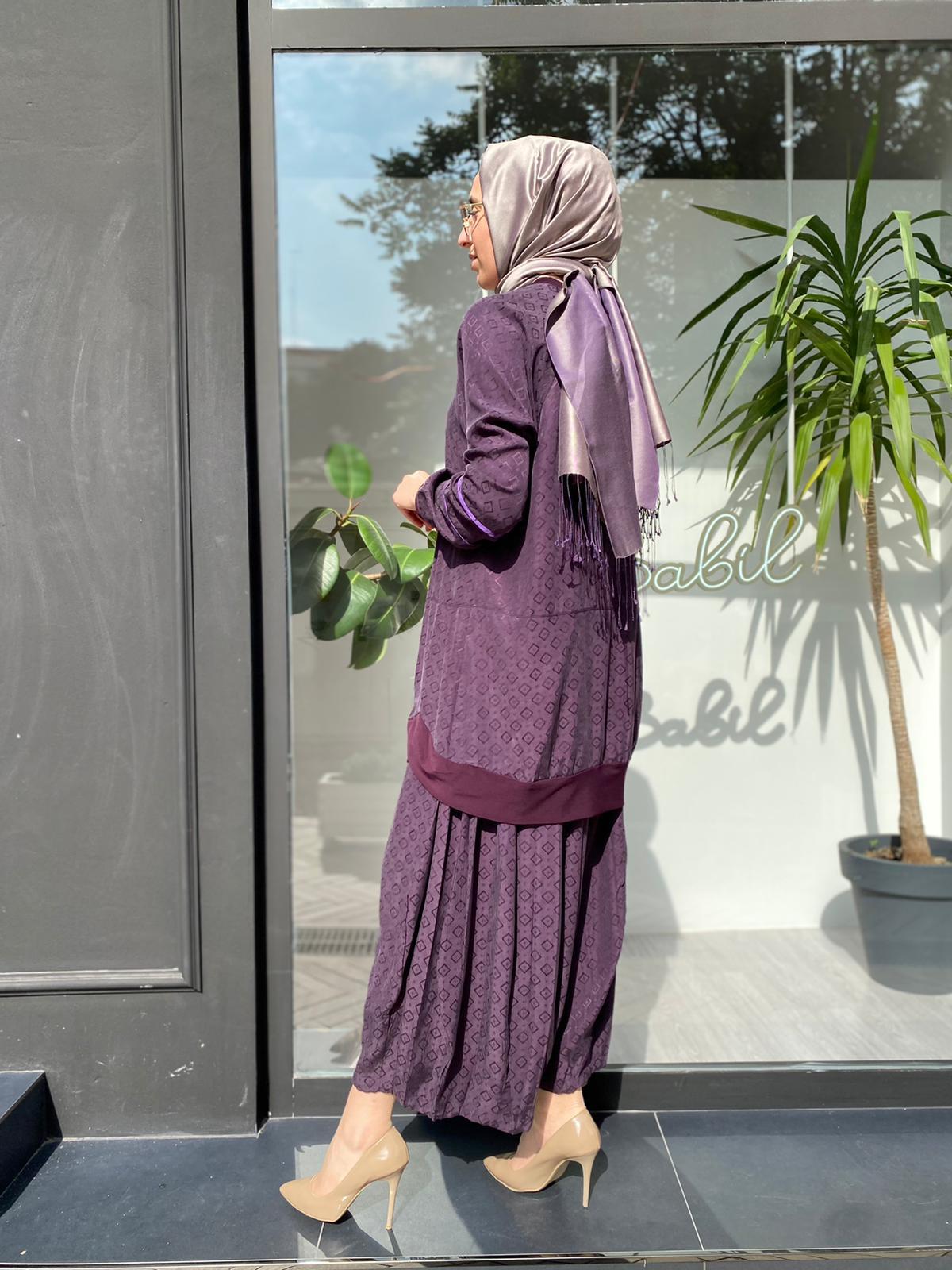Misswhence Kendiliğinde Desenli Mor  Takım 33027