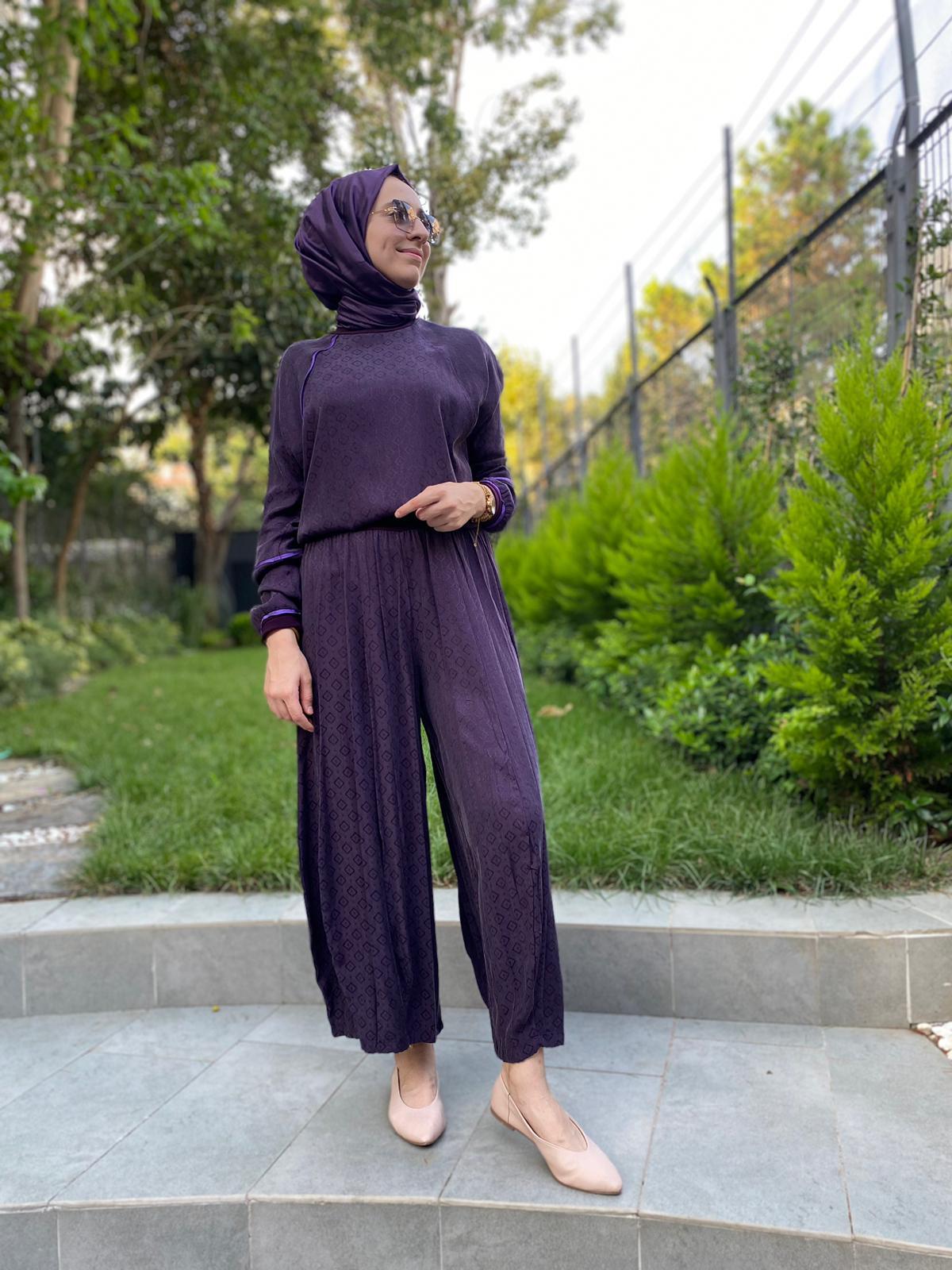 Misswhence Kendiliğinde Desenli Mor  Takım 33027