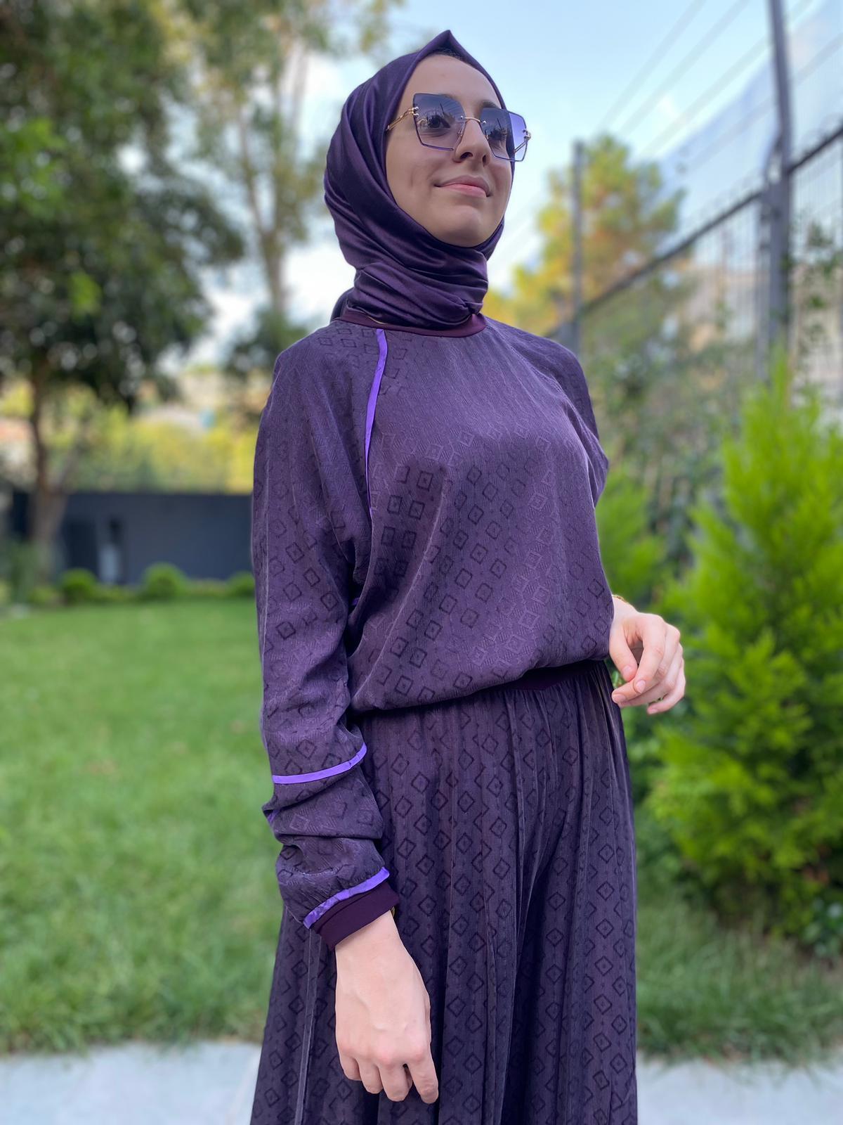 Misswhence Kendiliğinde Desenli Mor  Takım 33027
