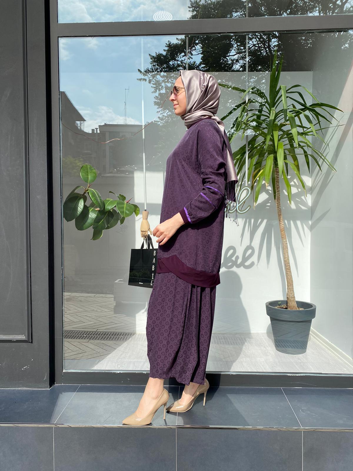 Misswhence Kendiliğinde Desenli Mor  Takım 33027