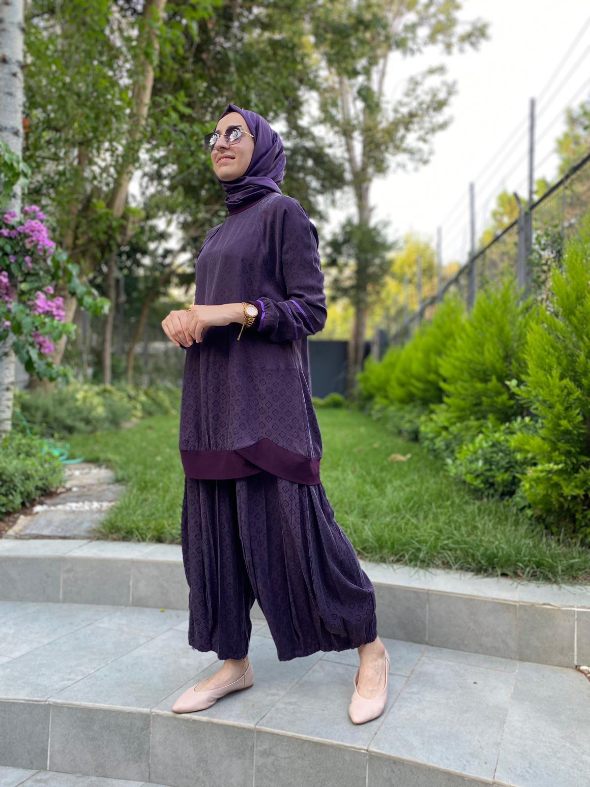 Misswhence Kendiliğinde Desenli Mor  Takım 33027