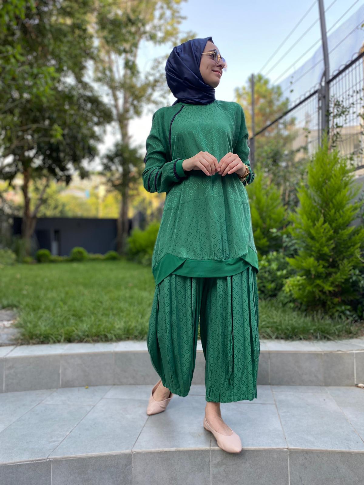Misswhence Kendiliğinde Desenli Yeşil Takım 33027