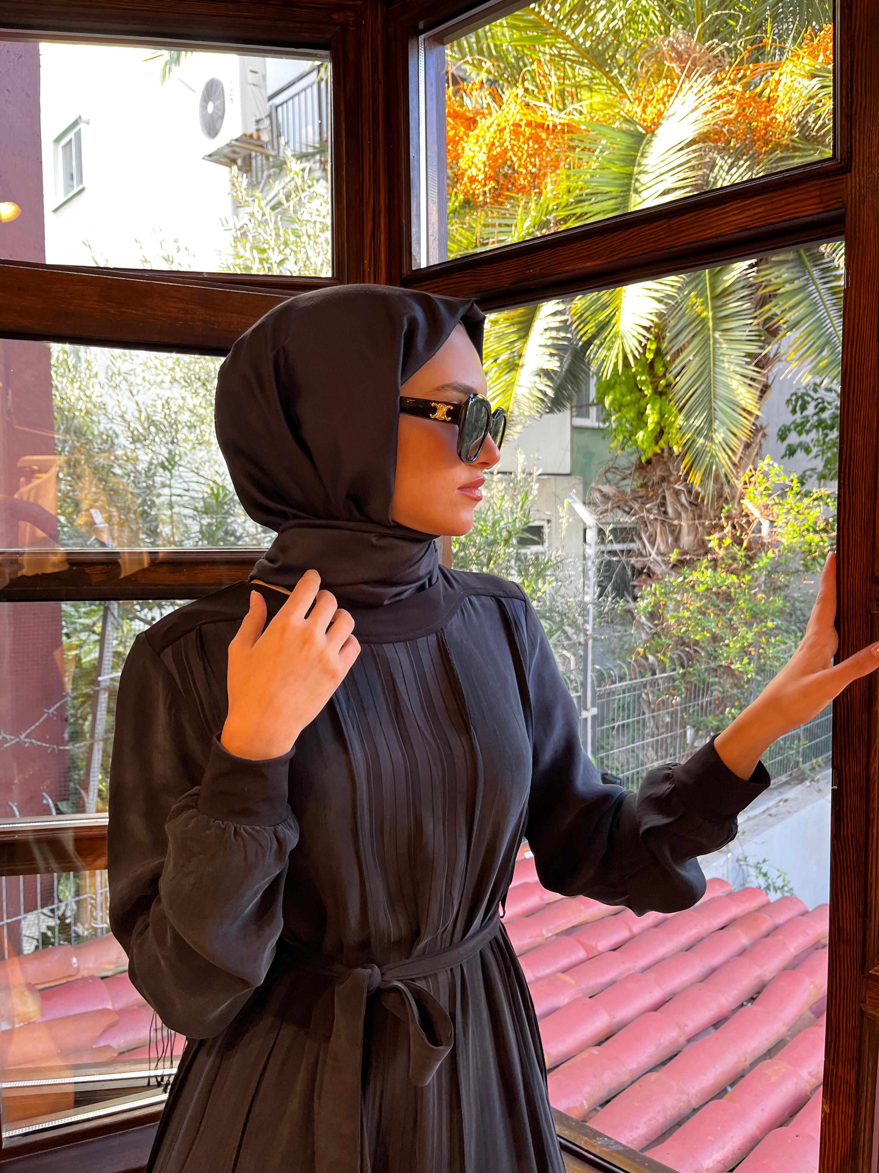 Misswhence Kendinden Çizgili Cupra Elbise Siyah 36820