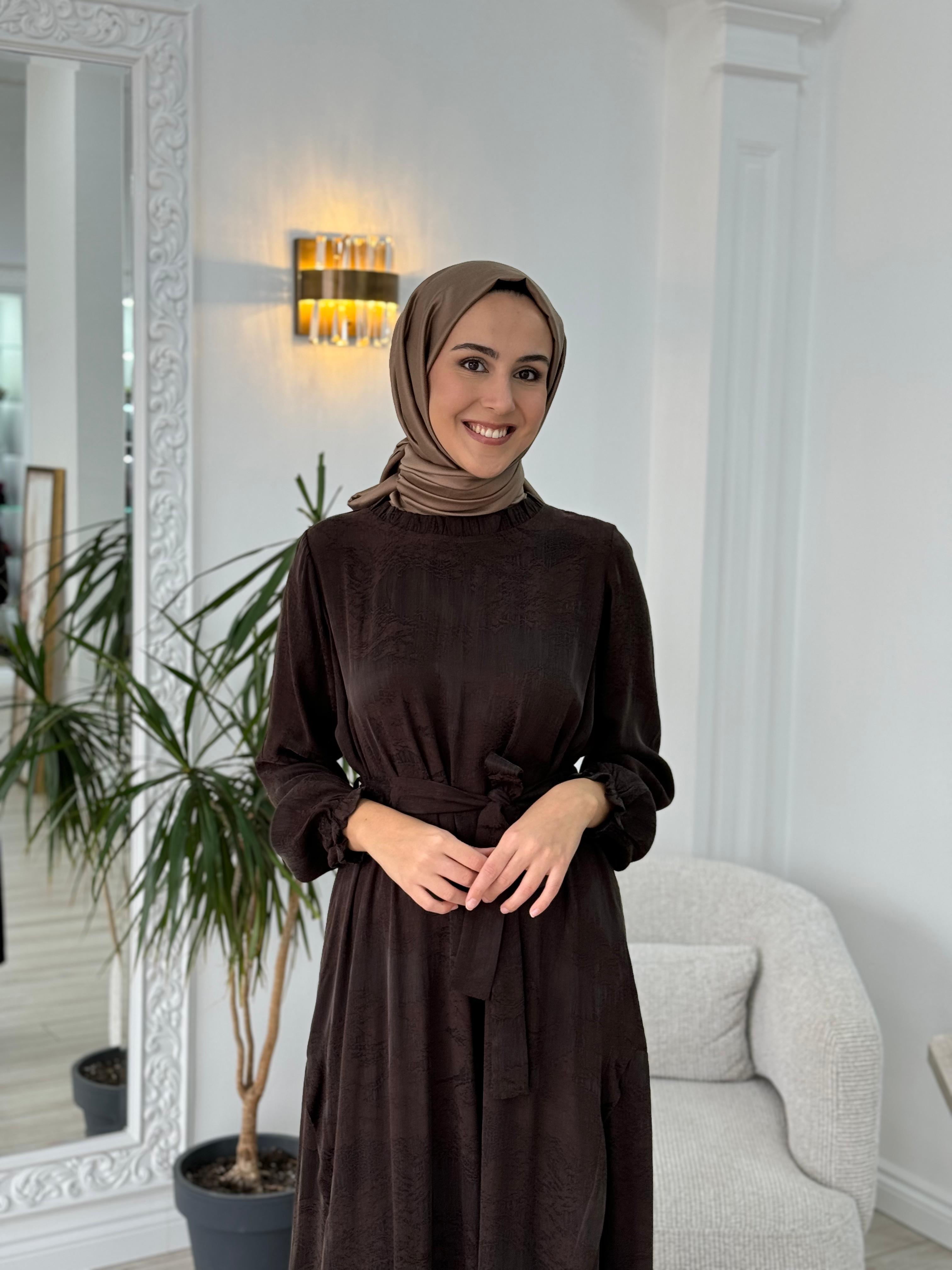 Misswhence Kendinden Desenli Cupra Elbise Kahverengi 36829