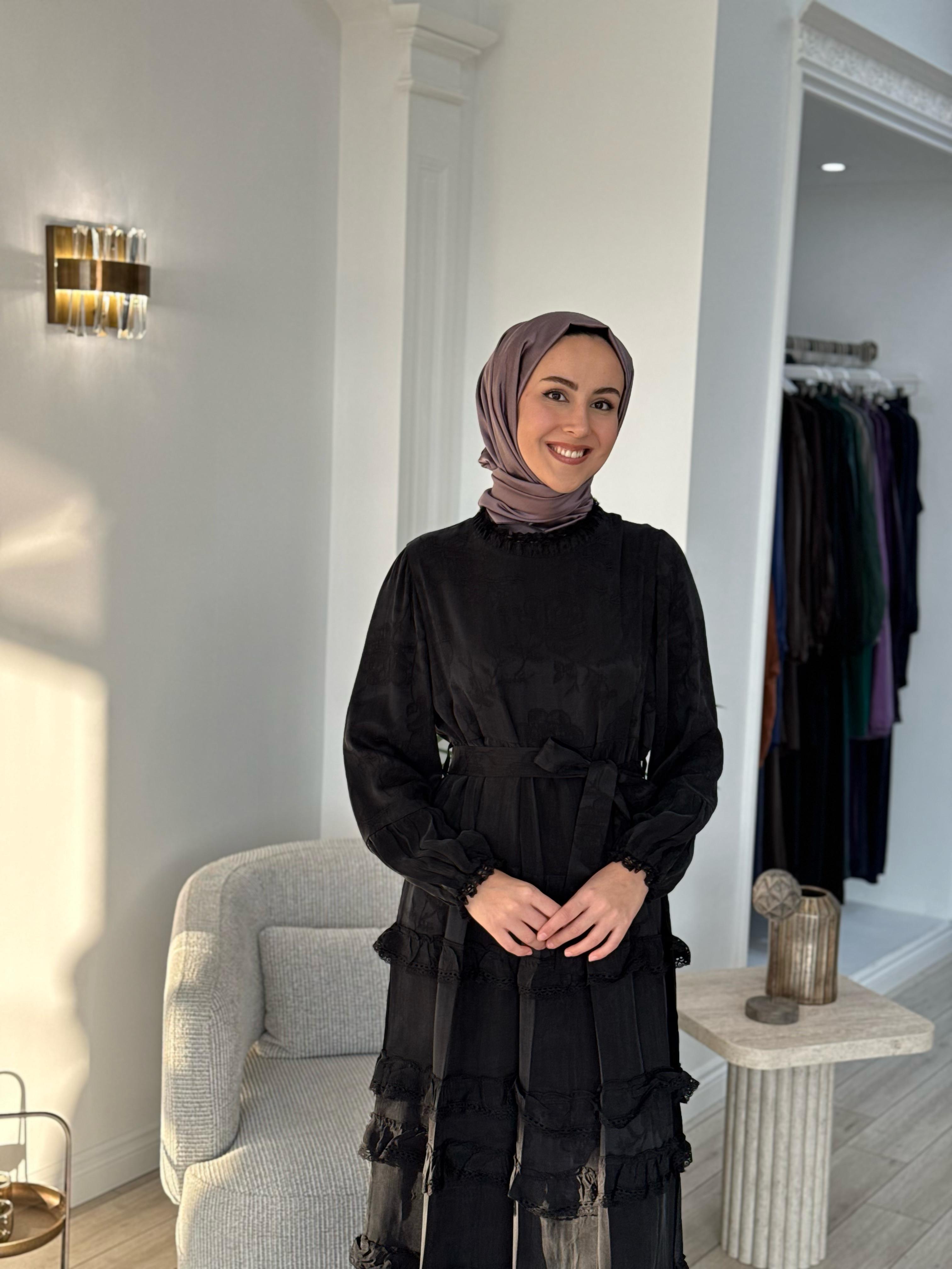 Mİsswhence Kendinden Desenli Cupra Elbise Siyah