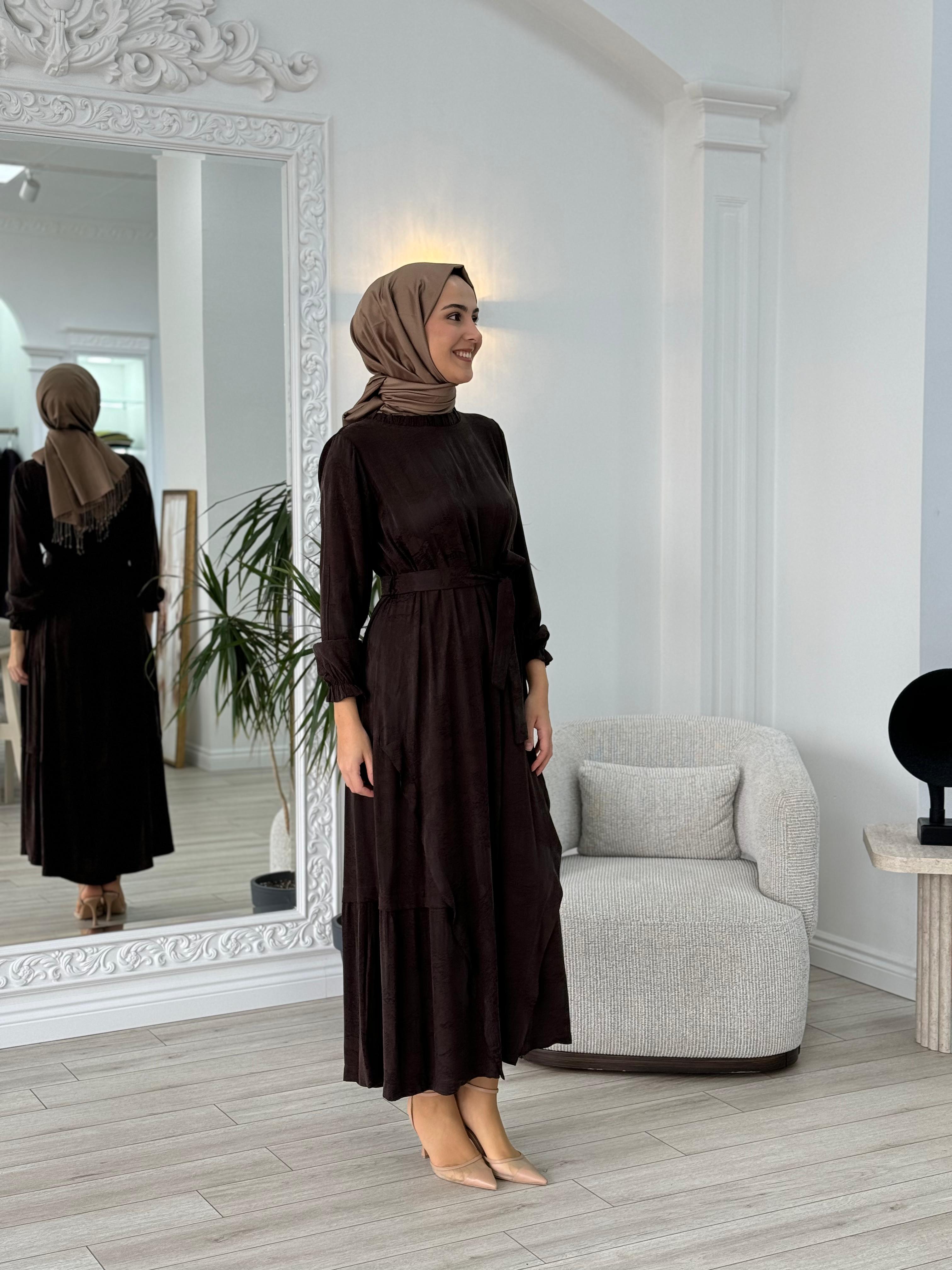 Misswhence Kendinden Desenli Cupra Elbise Kahverengi 36829