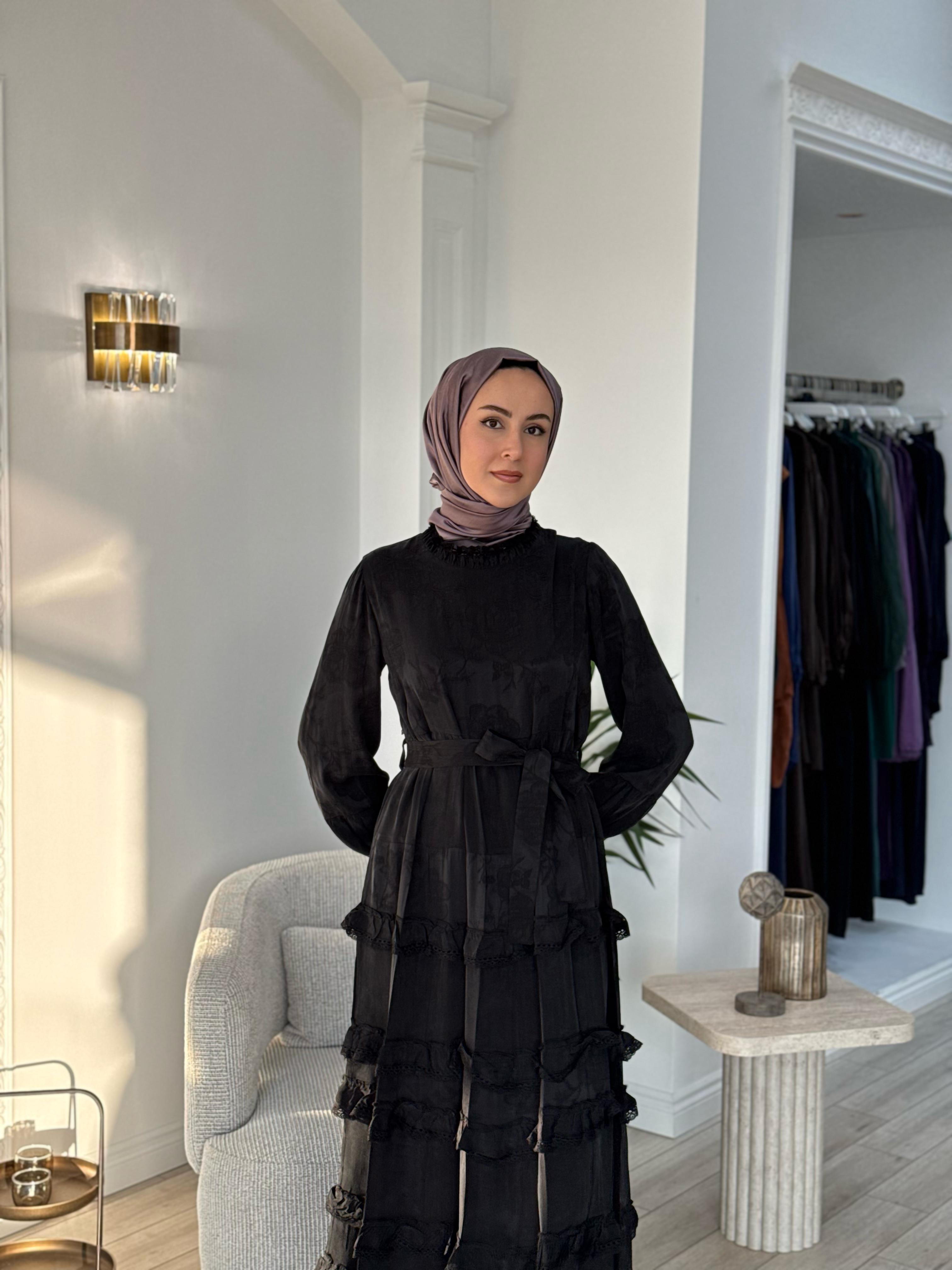 Mİsswhence Kendinden Desenli Cupra Elbise Siyah