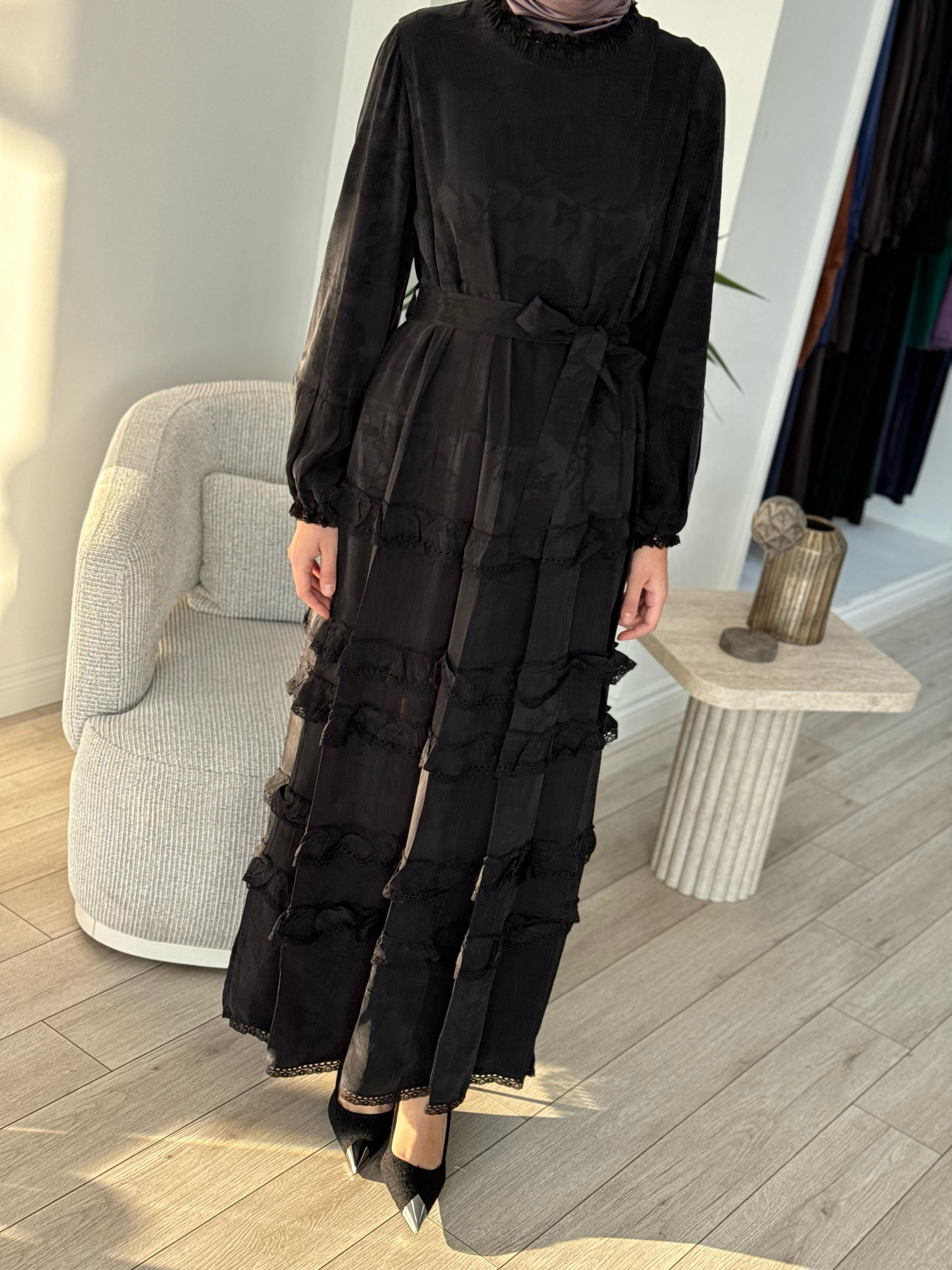 Mİsswhence Kendinden Desenli Cupra Elbise Siyah