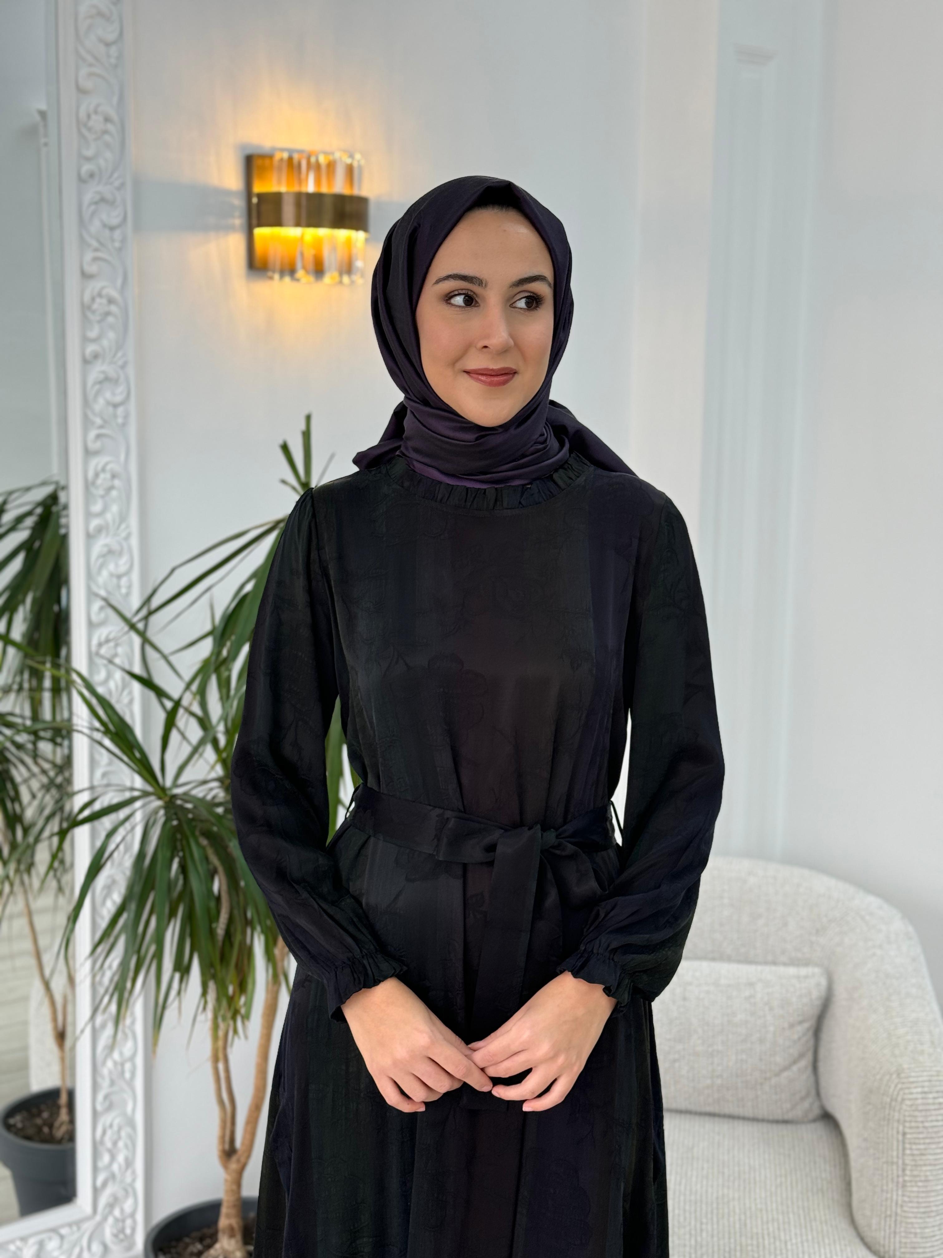 Misswhence Kendinden Desenli Cupra Elbise Siyah 36829