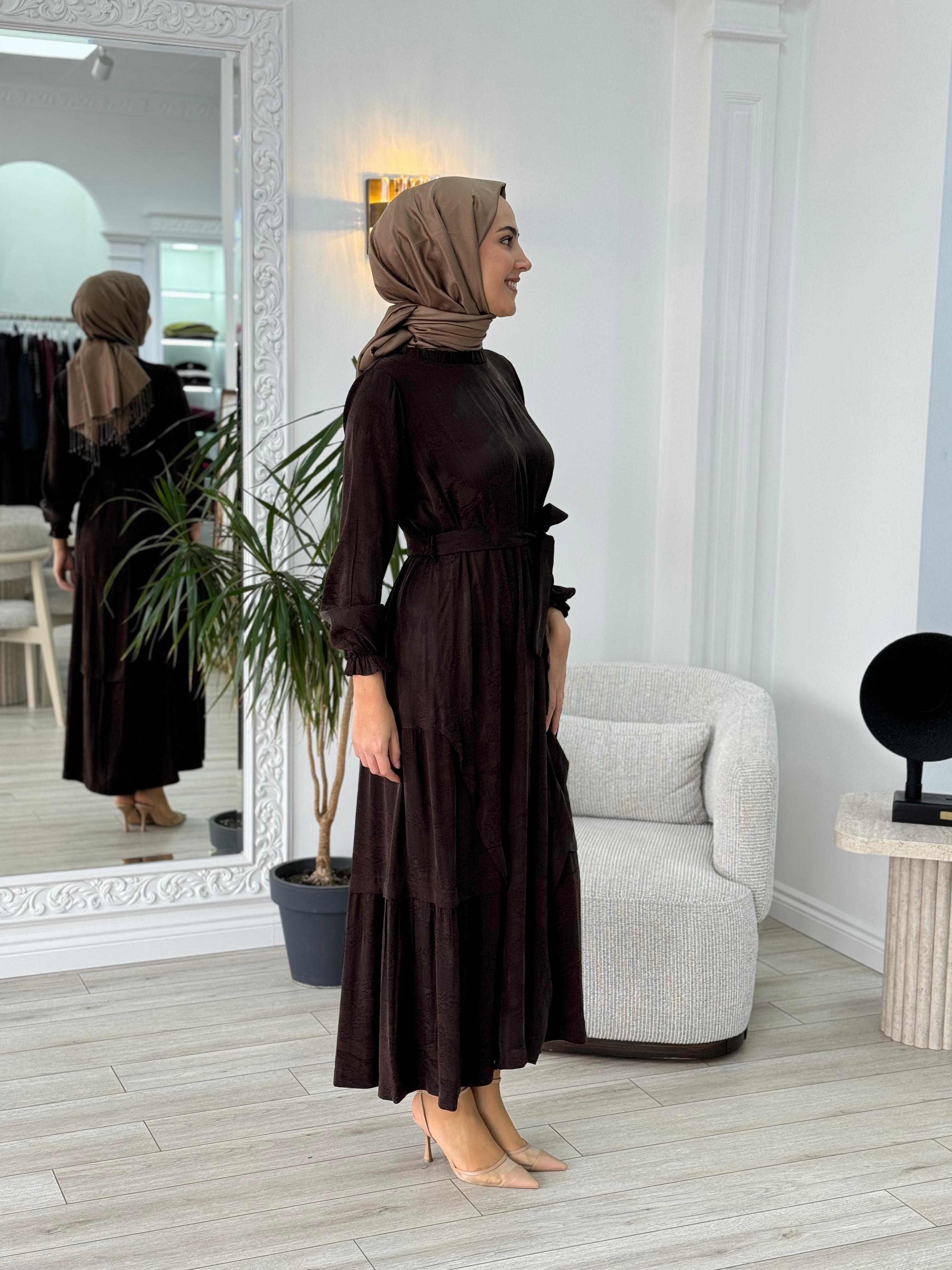 Misswhence Kendinden Desenli Cupra Elbise Kahverengi 36829