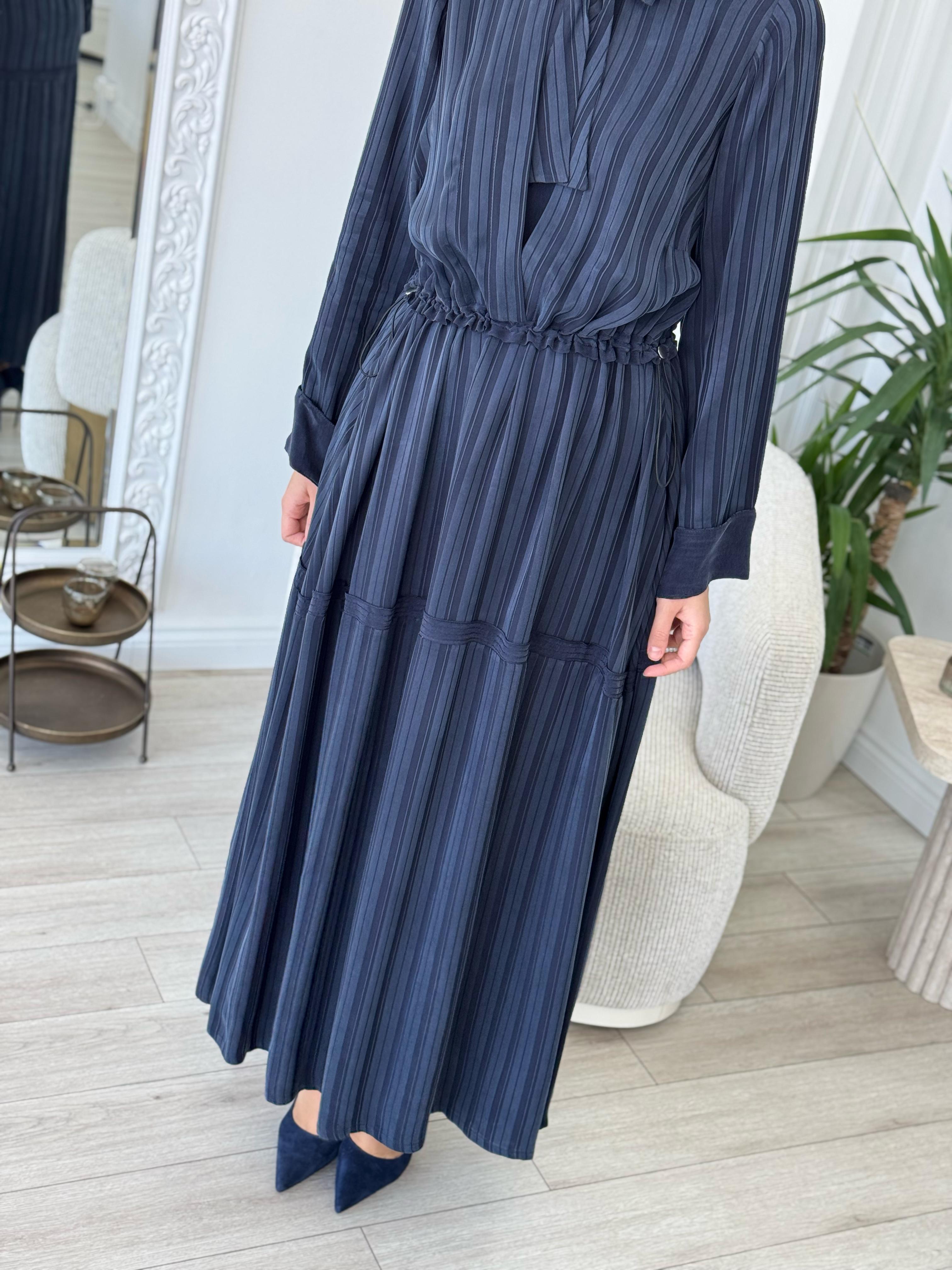 Misswhence Kendinden Desenli Elbise Lacivert 37810