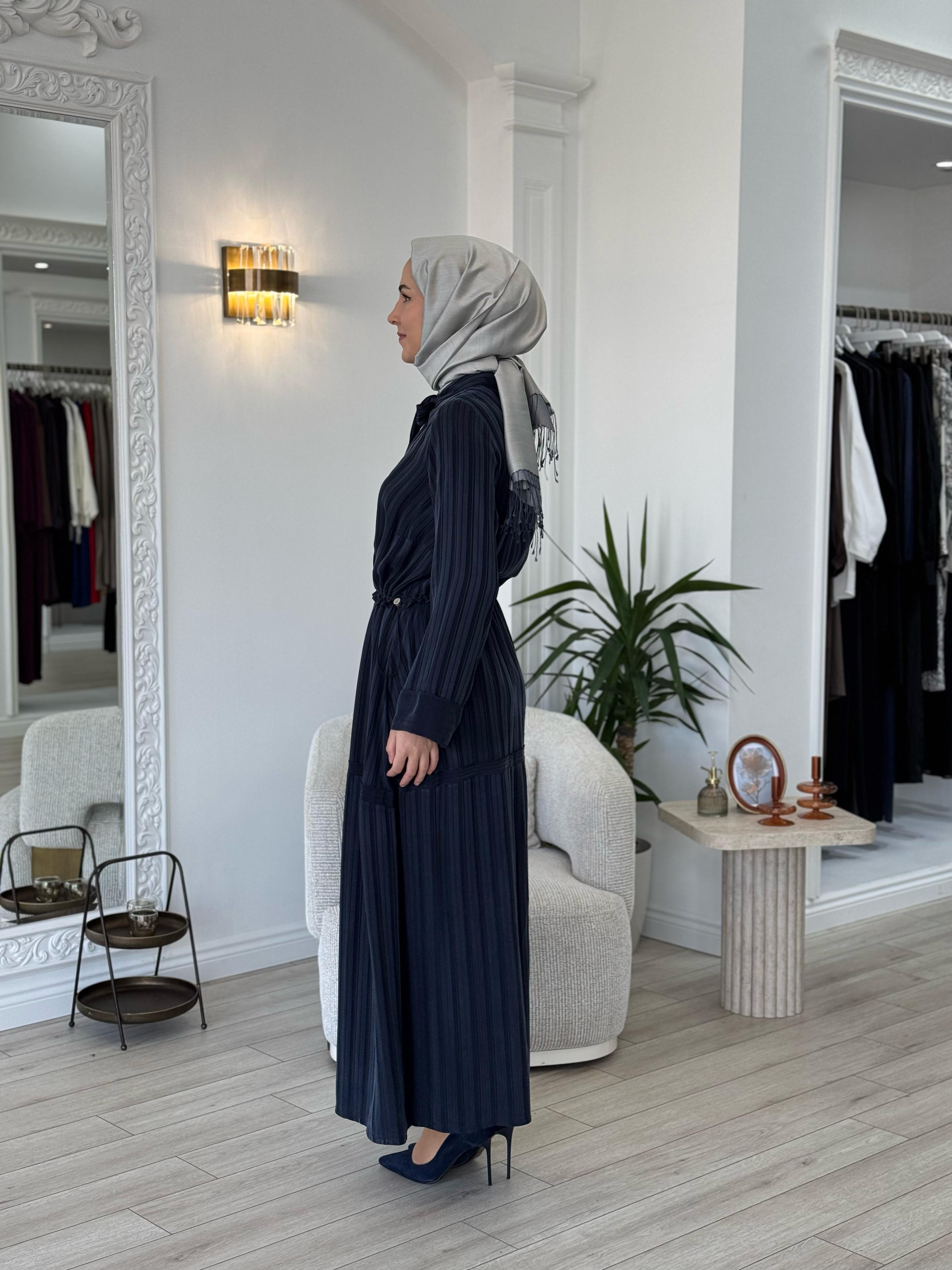 Misswhence Kendinden Desenli Elbise Lacivert 37810