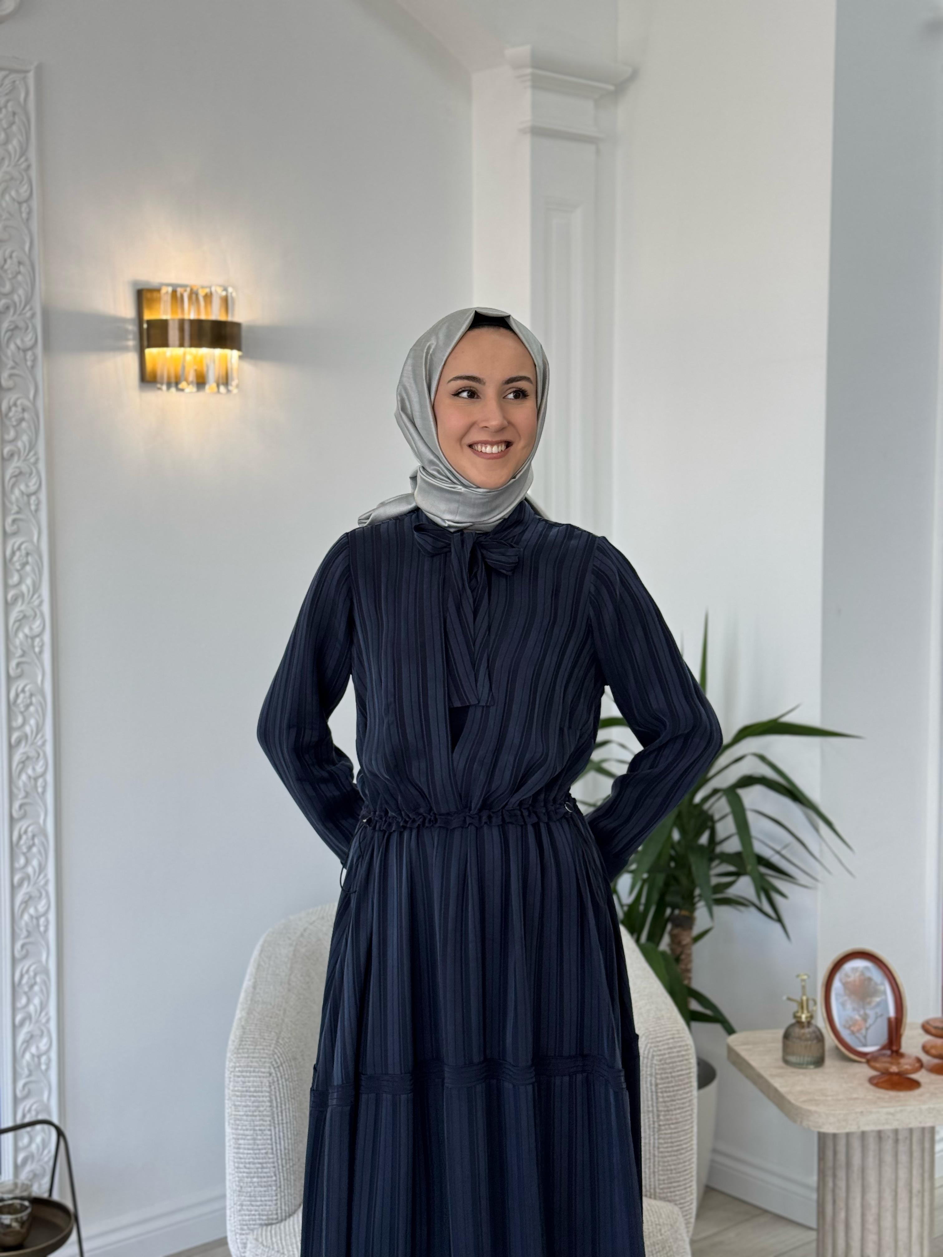 Misswhence Kendinden Desenli Elbise Lacivert 37810