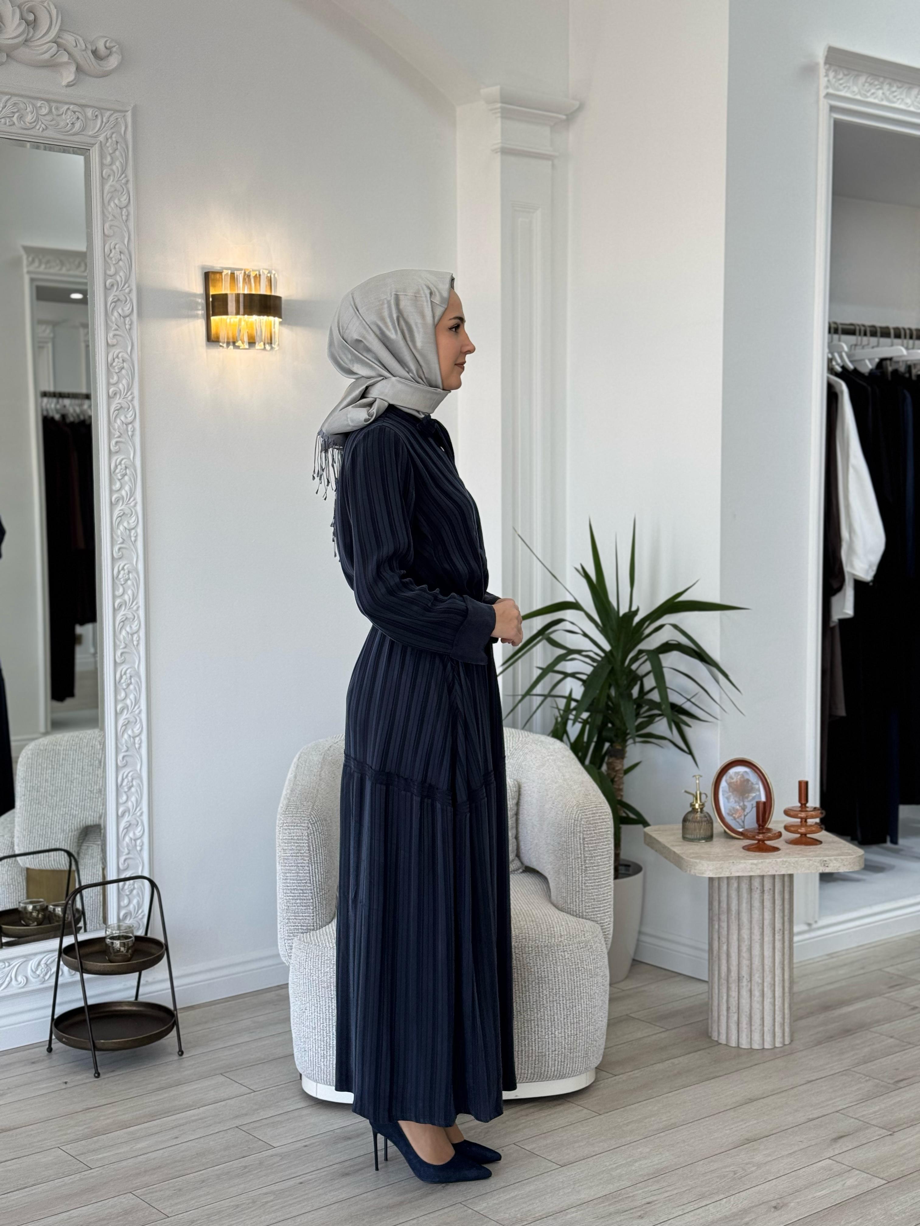 Misswhence Kendinden Desenli Elbise Lacivert 37810