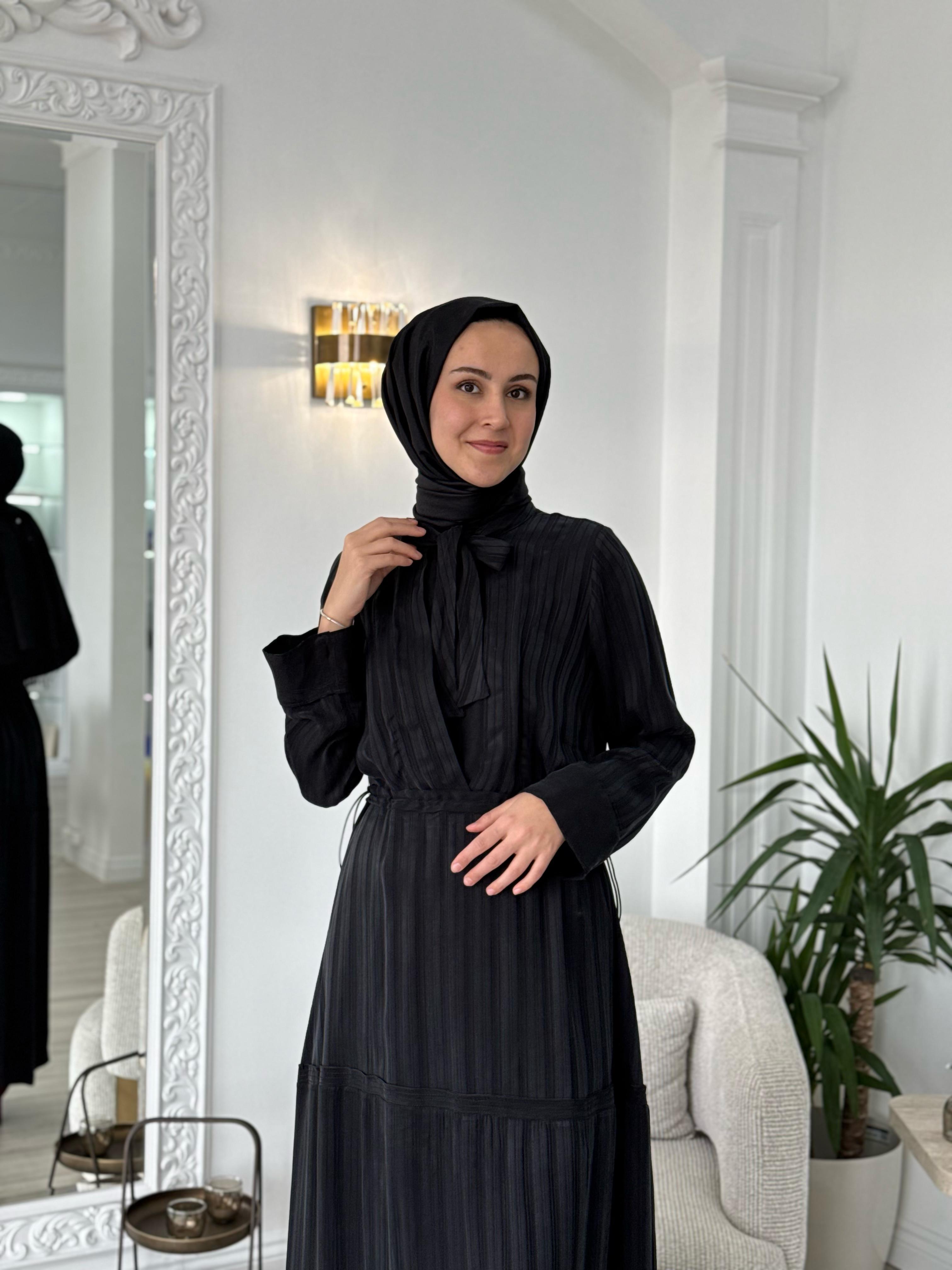 Misswhence Kendinden Desenli Elbise Siyah 37810