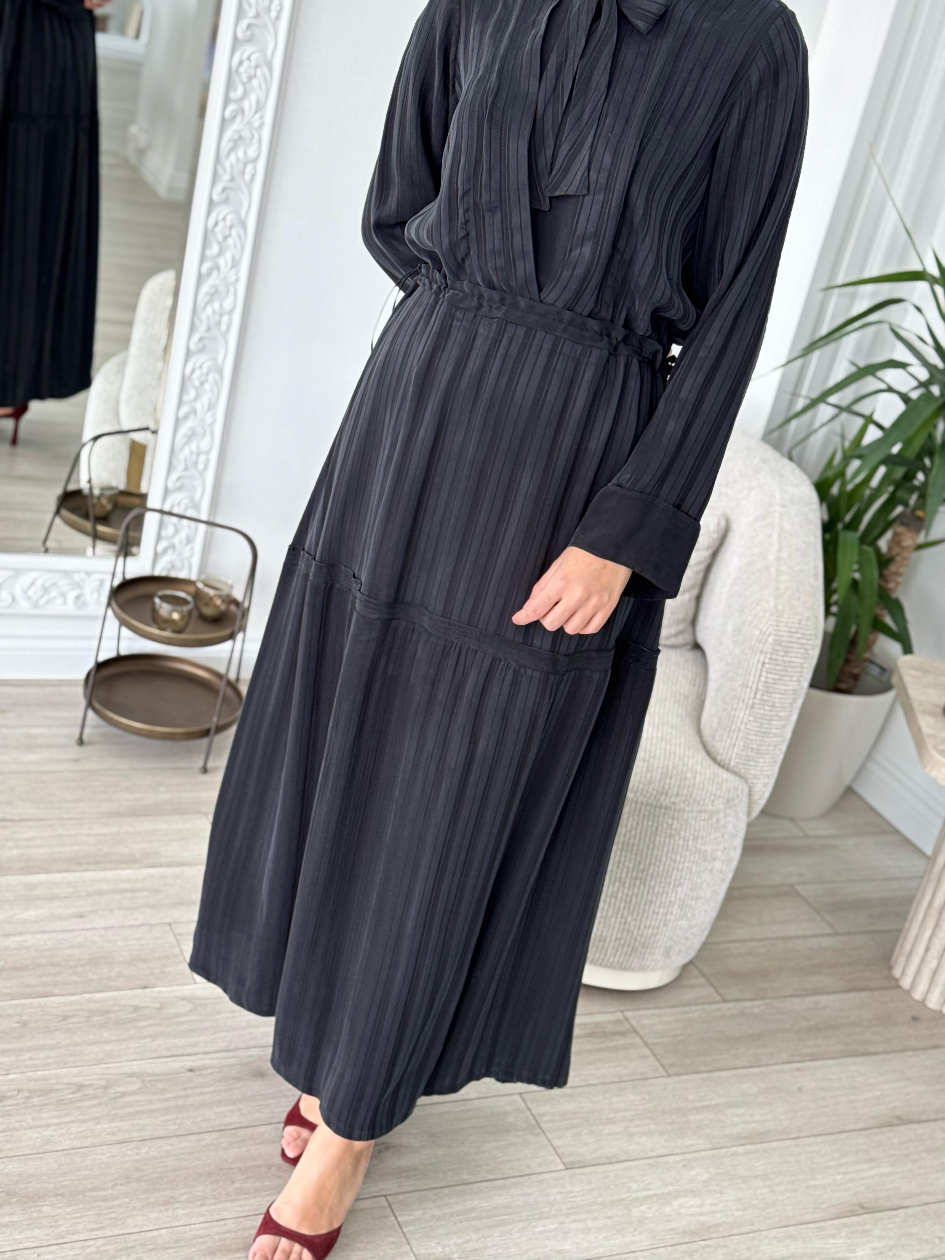 Misswhence Kendinden Desenli Elbise Siyah 37810