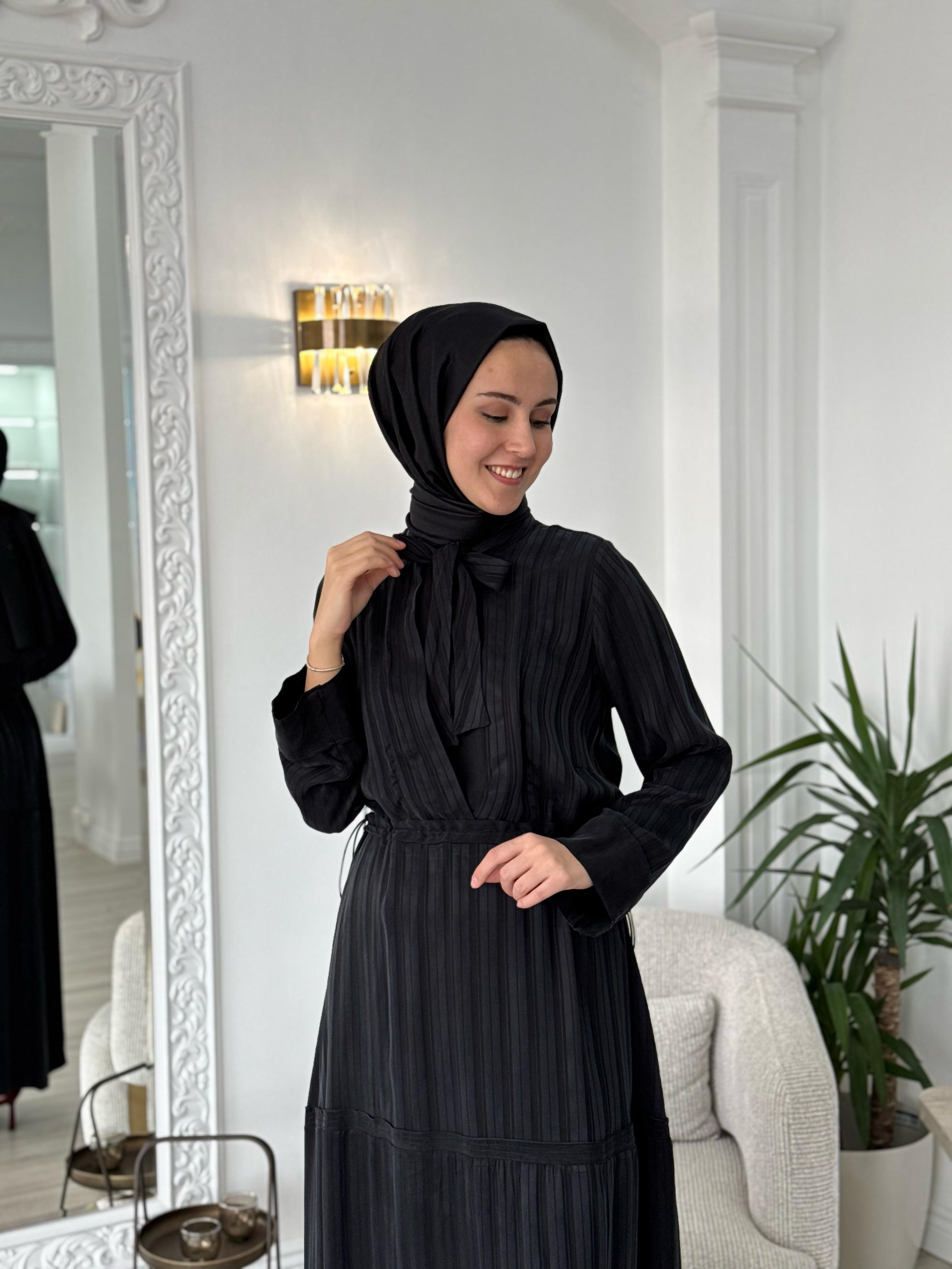 Misswhence Kendinden Desenli Elbise Siyah 37810